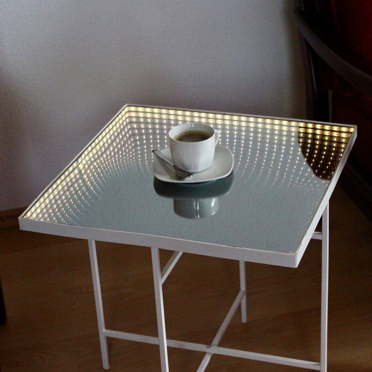 MARELIDA Gartentisch LED Tisch Spiegeltisch Beistelltisch quadratisch Endlos Optik Infinity