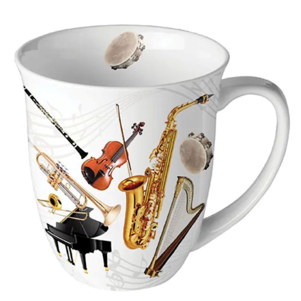 Ambiente Luxury Paper Products Becher Porzellan Mohn Wiese / Blumen, Pflanzen Mug Kollektion, Porzellan Tassen mit Musikinstrumenten- Musik Insrument Motiv, Tasse -Tee/Kaffee - Ideal Als Geschenk
