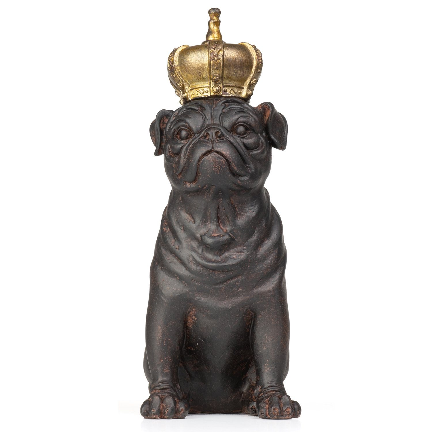 Moritz Dekofigur Deko-Figur Mops Dekofigur aus mit aus Dekoelement Polyresin Krone sitz Figuren Dekoration Hunde-König Polyresin