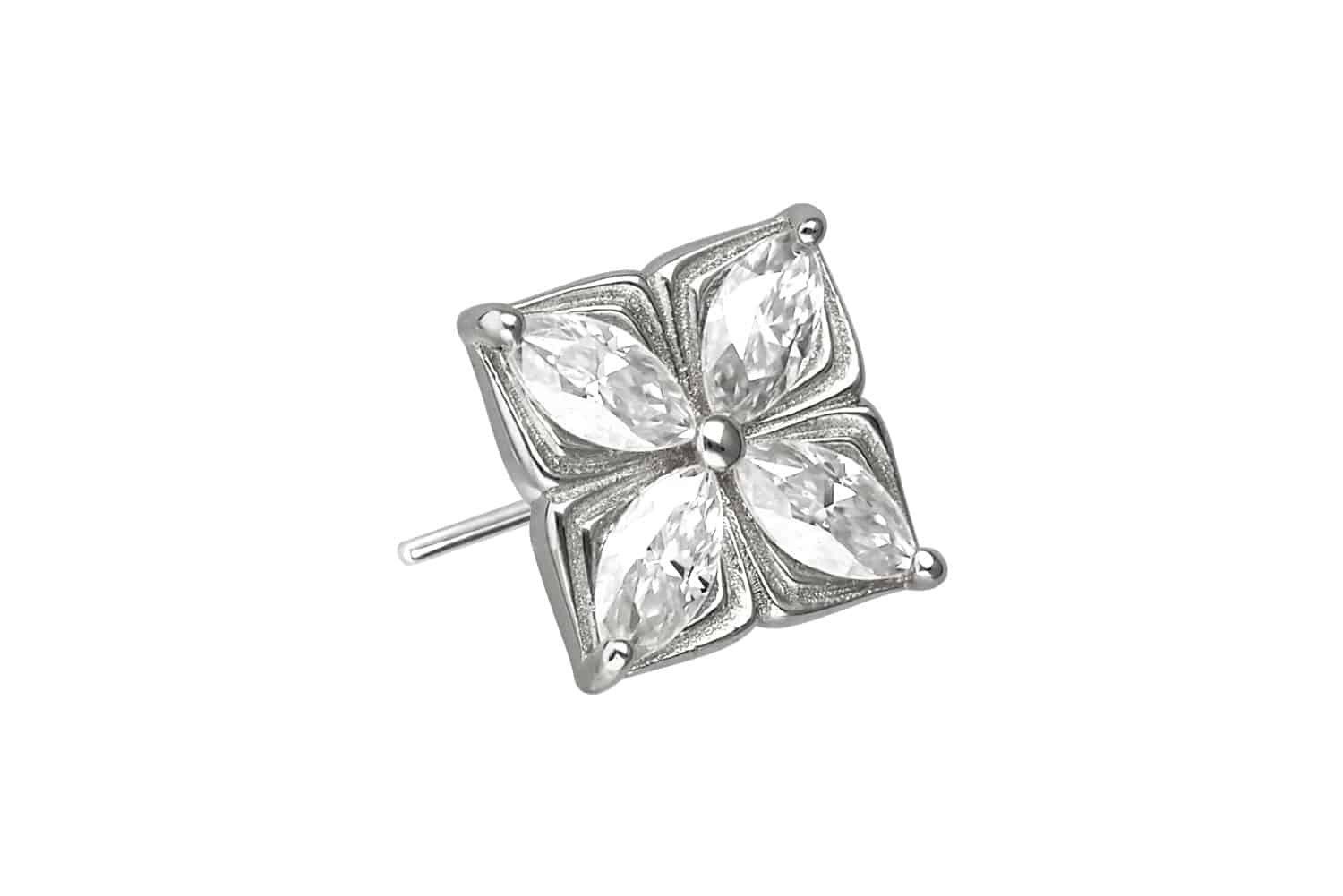 Piercing-Set 14 Karat Gold Aufsatz mit Titan Push Pin MOISSANIT-BLUME
