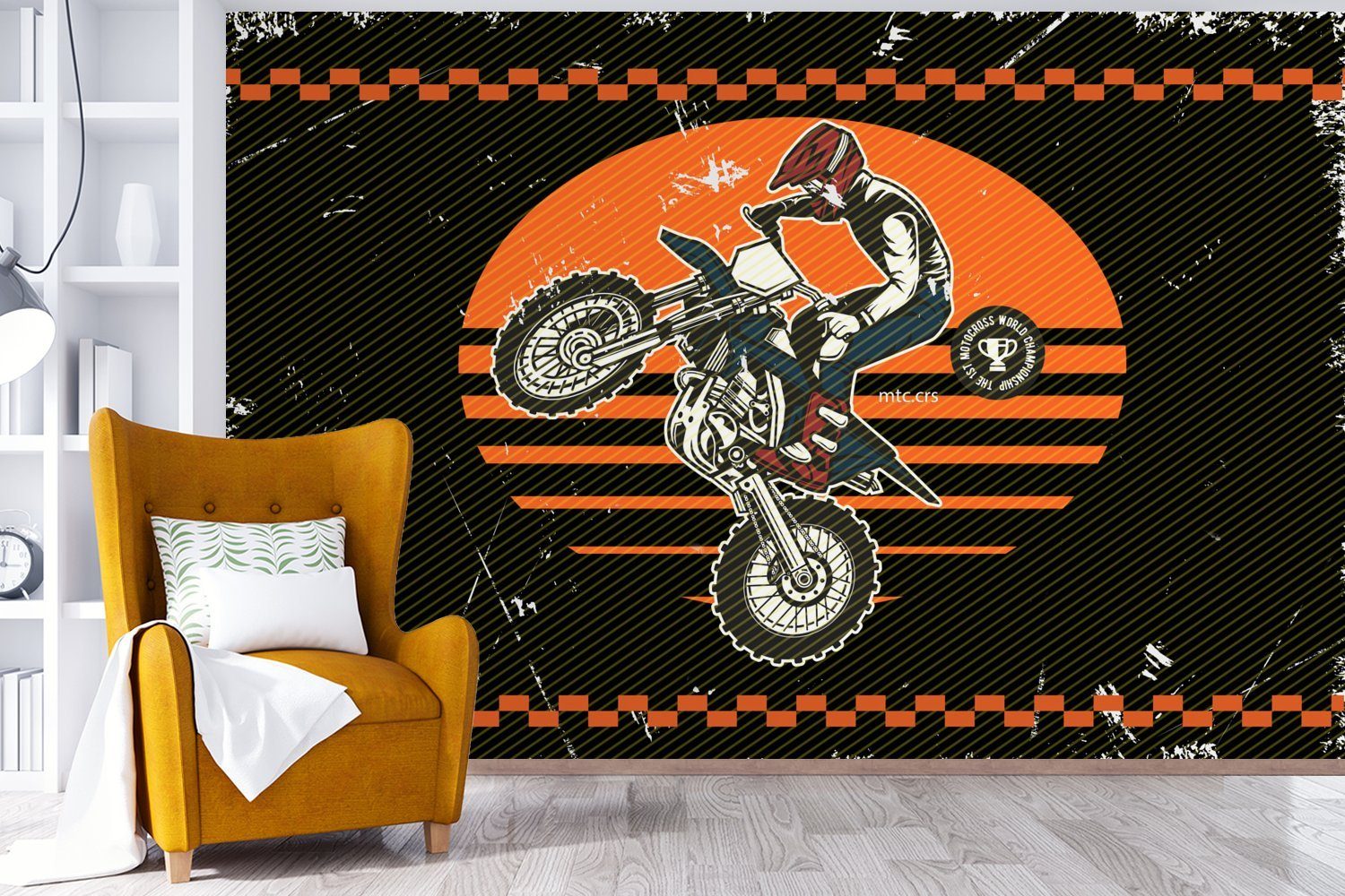 MuchoWow Wohnzimmer, Wallpaper Motorrad Fototapete bedruckt, St), Design, (6 Tapete - Matt, - Vinyl Kinderzimmer, für Oldtimer Schlafzimmer,