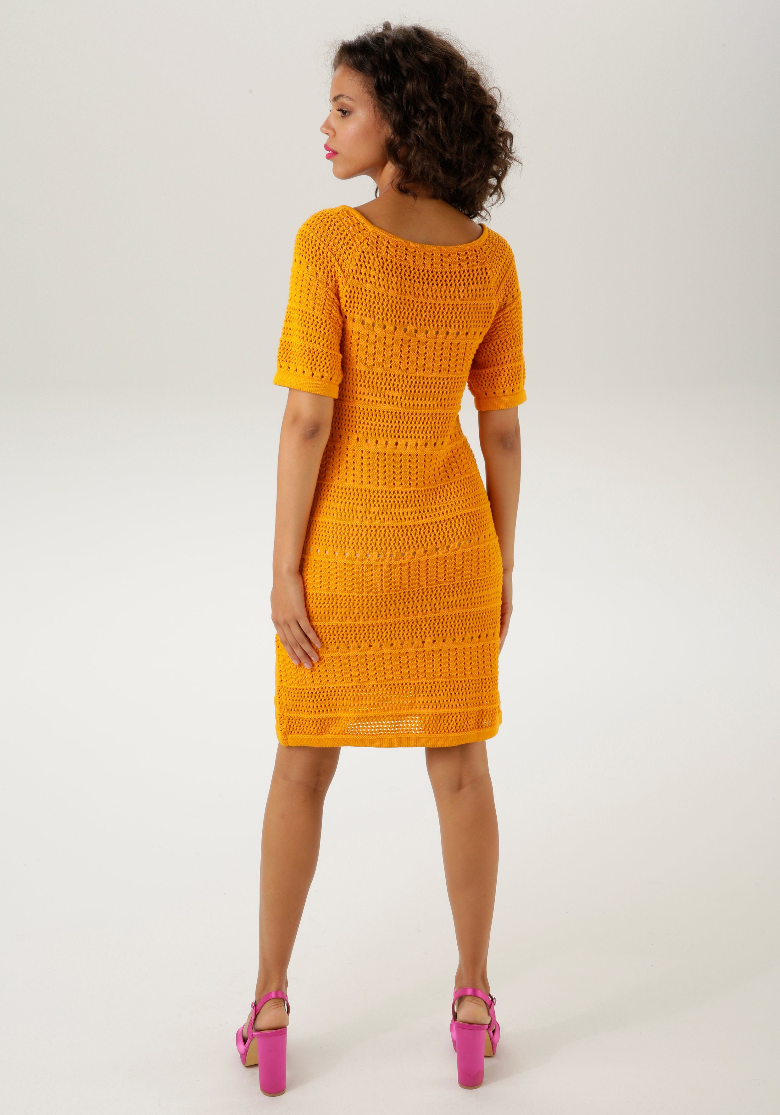 Ajourmuster-Mix NEUE im orange CASUAL Aniston KOLLEKTION Strickkleid -