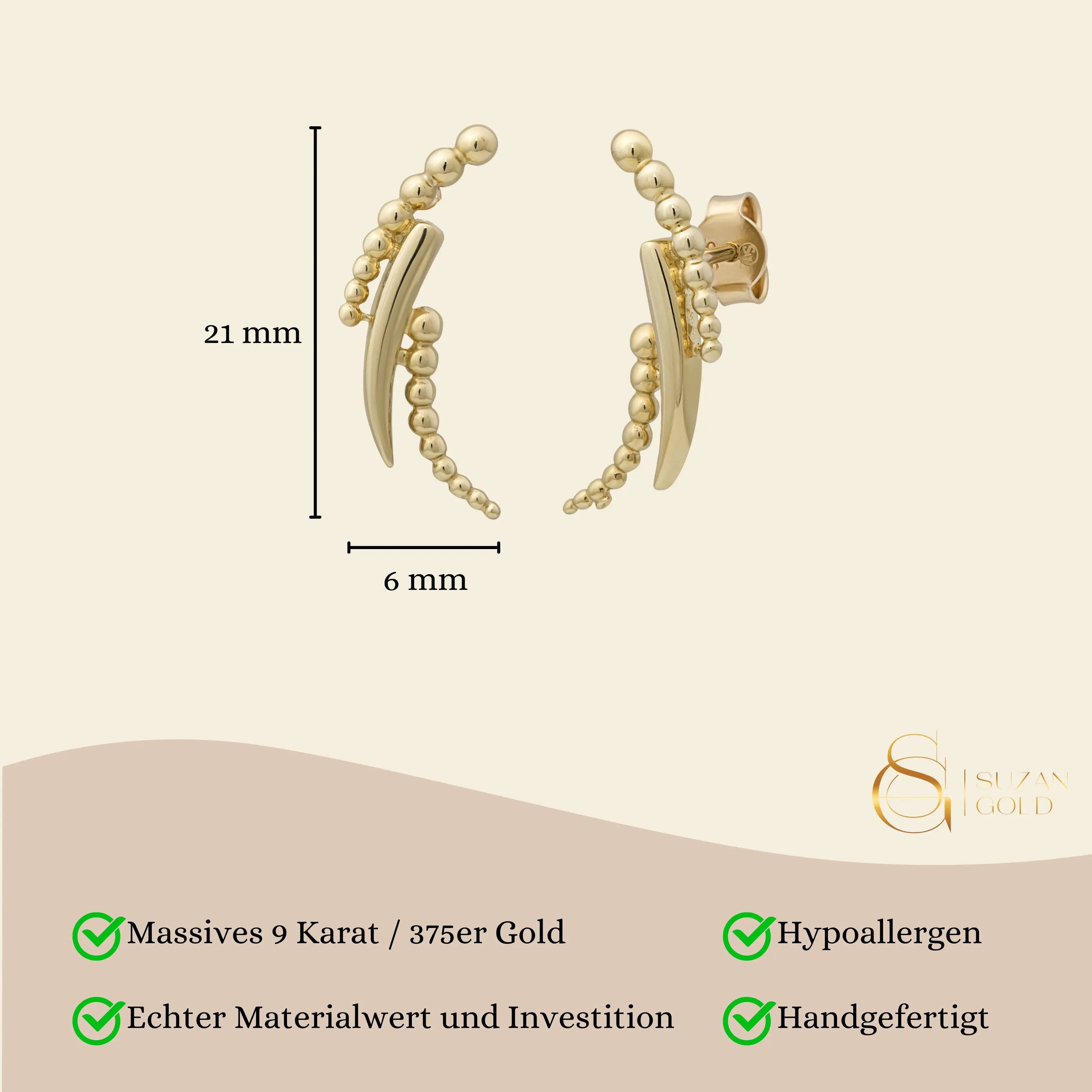 Suzan Gold Paar Ohrstecker 375er Gold Ohrstecker – Modernes Design für Damen, aus Echtgold, Gelbgold 375