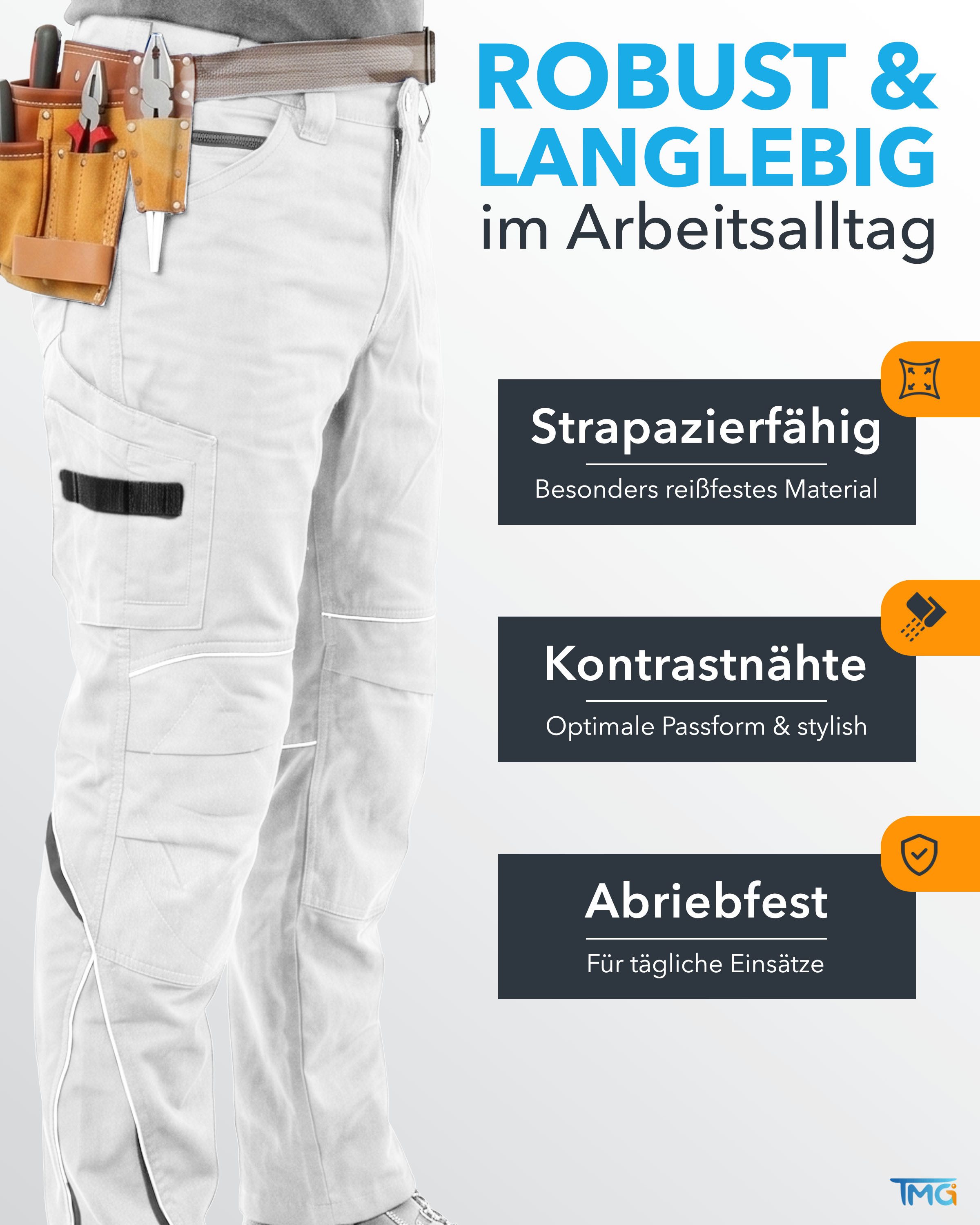 TMG International Arbeitshose Bundhose Cargohose Kultworker Herrenhose gerade und ergonomisch geschnitten - dehnbarer Hosenbund - bis Gr. 82