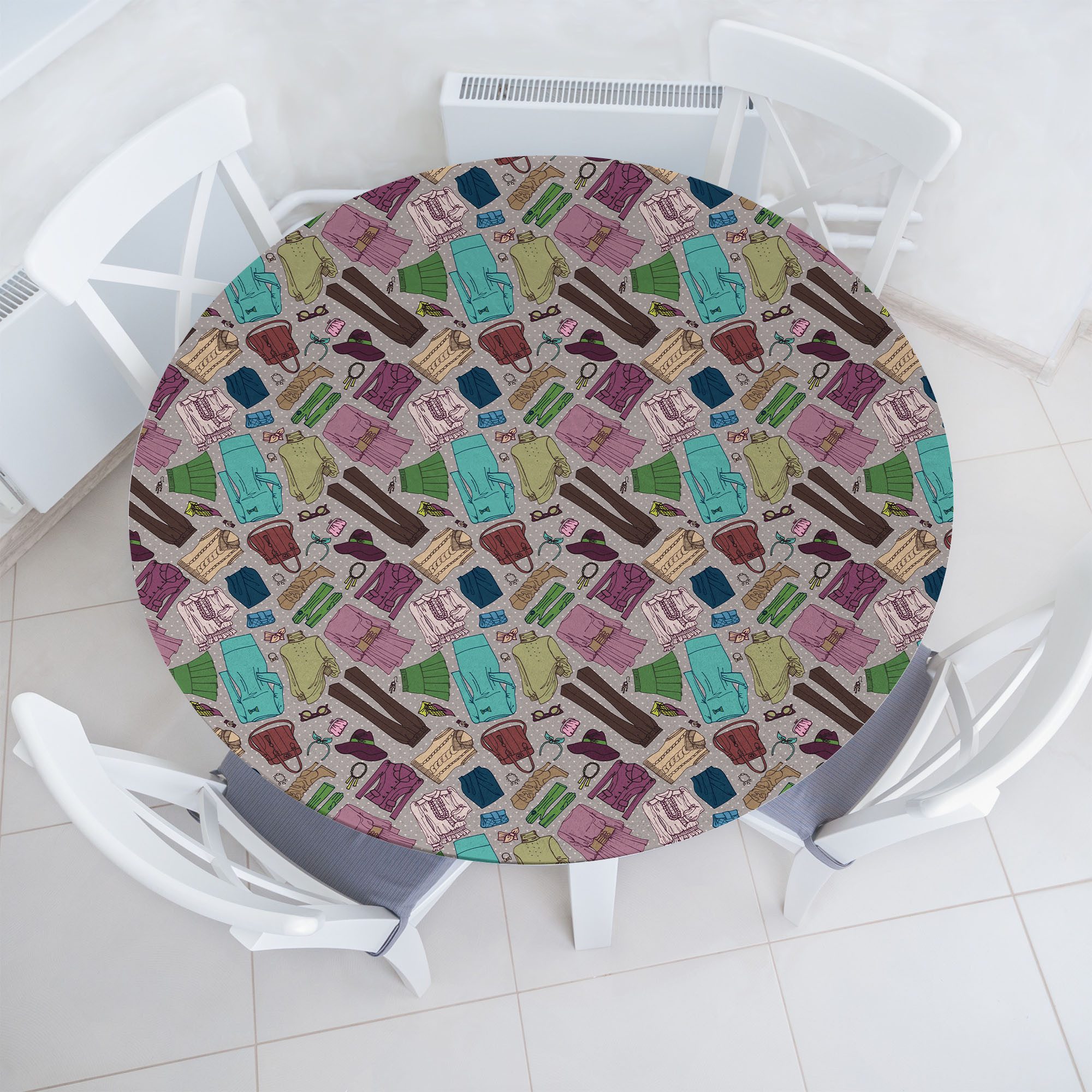 Abakuhaus Tischdecke Rundum-elastische Stofftischdecke, Hipster Frau Kleidung Mode