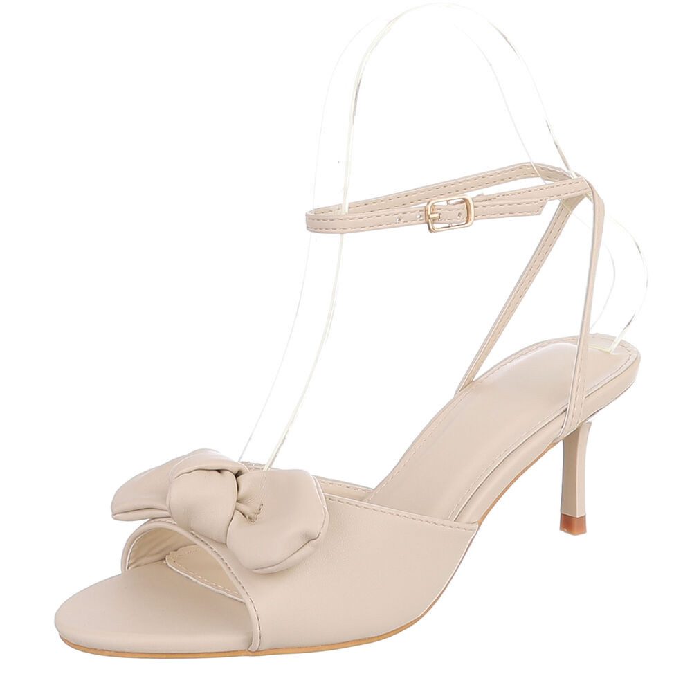 Ital-Design Damen Sandalette mit Schleifendetail und T-Steg Sandalette (91849077) Pfennig-/Stilettoabsatz Sandalen & Sandaletten in Beige