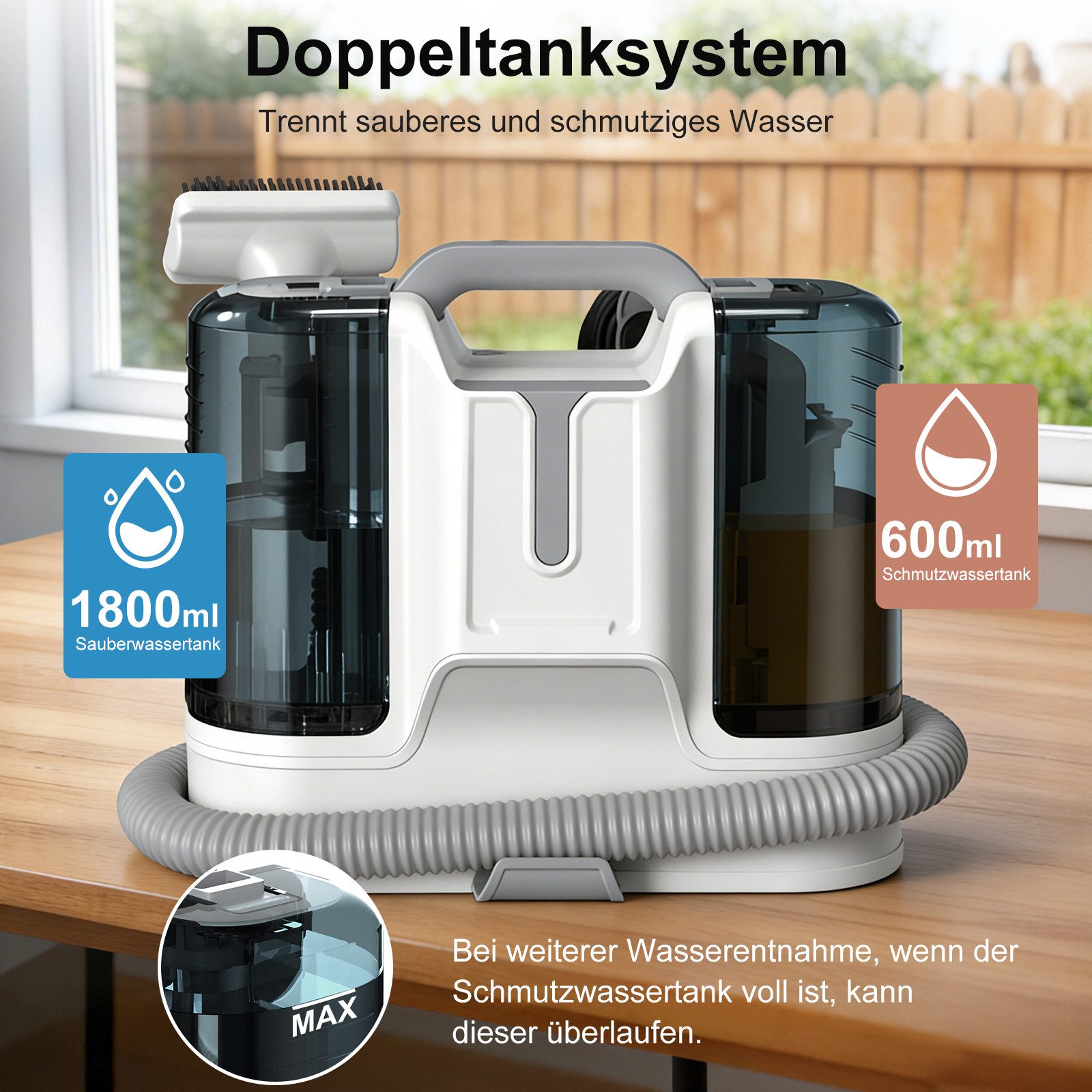 Luckice Teppichreinigungsgerät Bodenschrubber, Nasssauger, Reinigungsmaschine, Geeignet für Sofas,Teppiche, 450W,11000Pa,1.8L