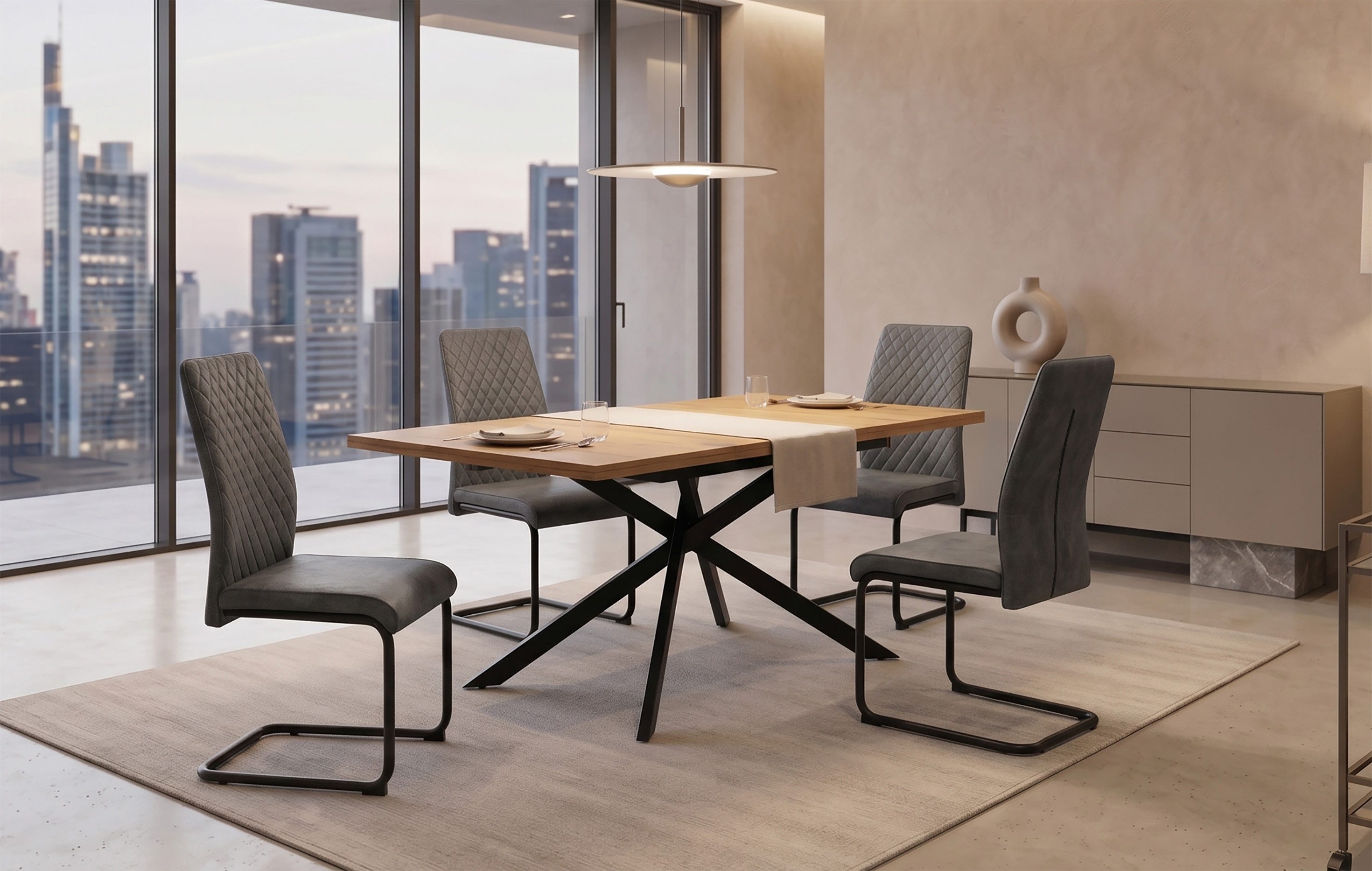 B&D home Essgruppe Essgruppe Lars & Theo, (Set, 5-tlg., 1 Tisch / 4 Stühle), Esstisch ausziehbar bis 160cm für 4-6 Personen, Stühle in Microfaser