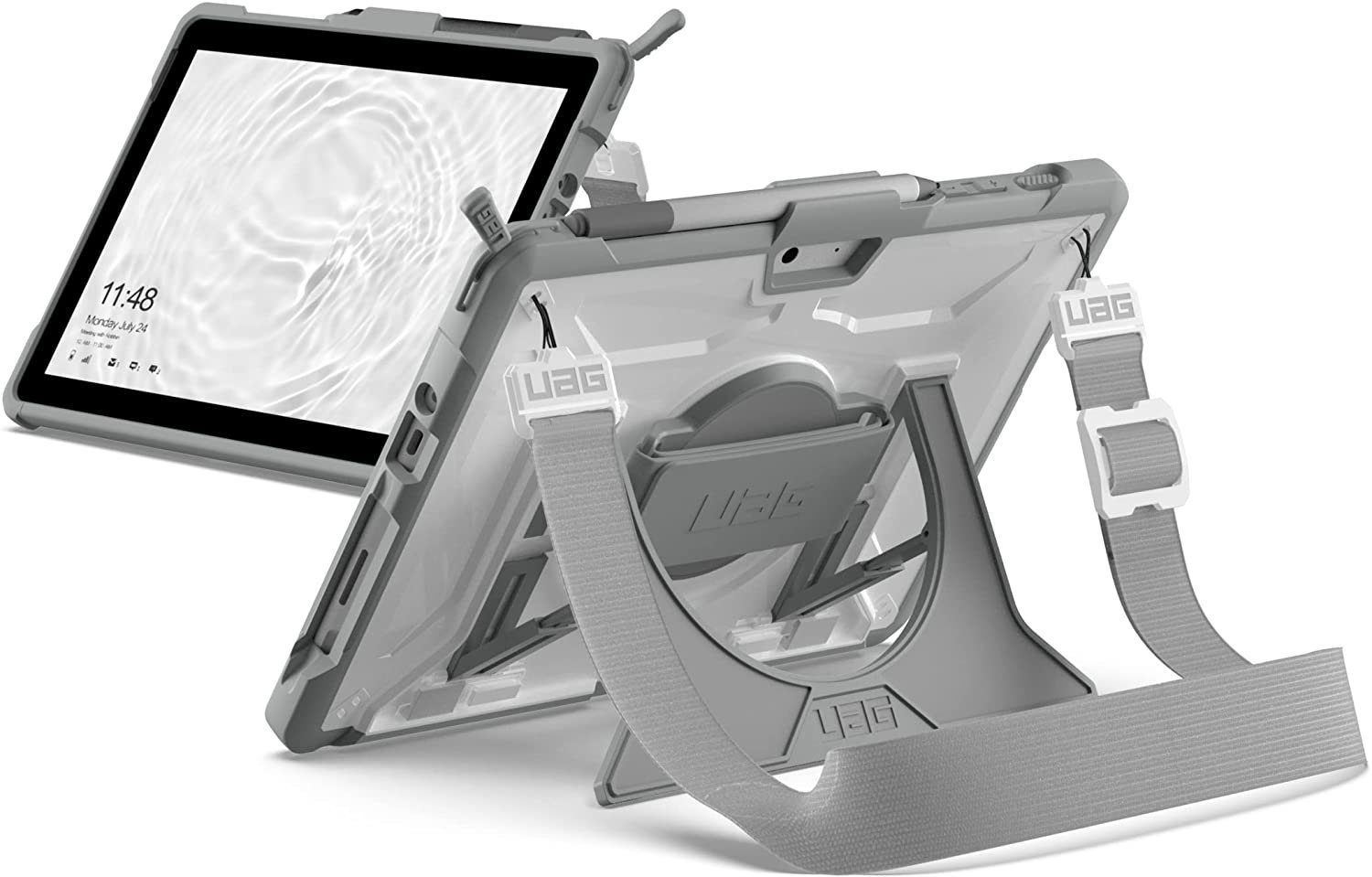 UAG Tablet-Hülle »Plasma Healthcare Case«, [Microsoft Surface Go / Go 2 /  Go 3 Hülle, Offiziell "Designed for Surface" zertifiziert, Type Cover  kompatibel, Surface Pen Halterung, 360° Handschlaufe, Schultergurt] weiß /  grau