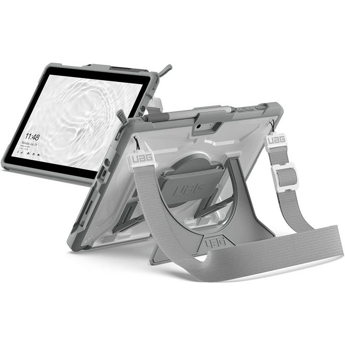 UAG Tablet-Hülle Plasma Healthcare Case [Microsoft Surface Go / Go 2 / Go 3 Hülle Offiziell "Designed for Surface" zertifiziert Type Cover kompatibel Surface Pen Halterung 360° Handschlaufe Schultergurt] weiß / grau