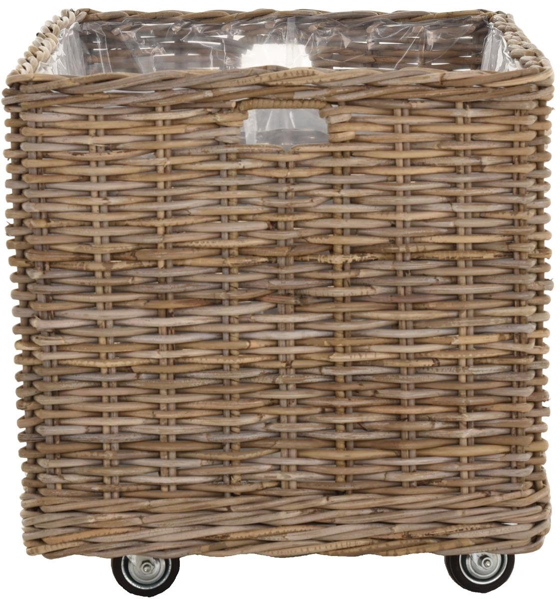 Krines Home Allzweckkorb Pflanzkorb groß Rattan Pflanzkübel Blumentopf Rollkorb Grau Natur, mit Rollen