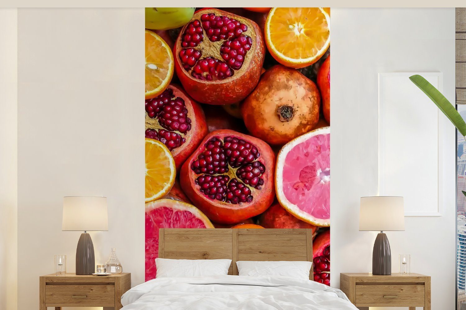 Granatapfel für St), (2 bedruckt, Rot, Wohnzimmer - Fototapete - Küche, MuchoWow Schlafzimmer Matt, Orange Vliestapete Fototapete
