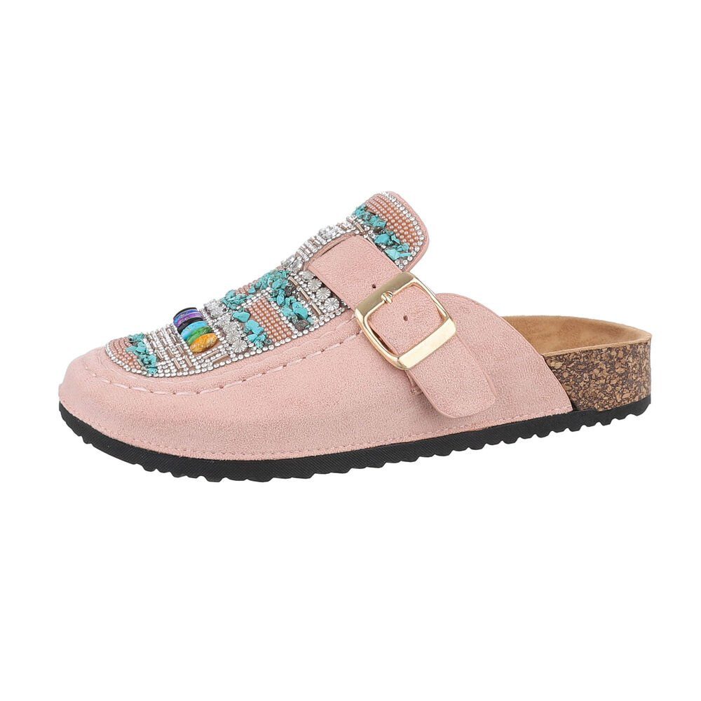 Ital-Design Damen Mules Freizeit Pantolette Flach Pantoletten in Altrosa