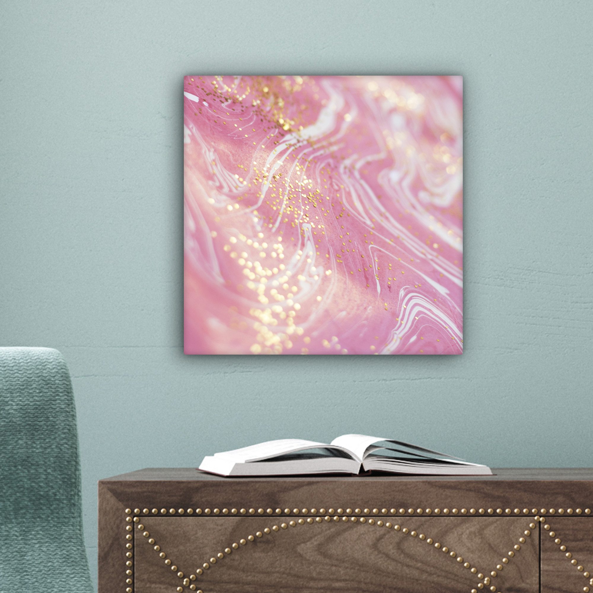 OneMillionCanvasses® Leinwandbild Marmor - Luxus - Glitzer - Rosa, Fotodruck (1 St), Wandbild, Deko Schlafzimmer Wohnzimmer Flur 20x20 cm – Bild 3 von 5