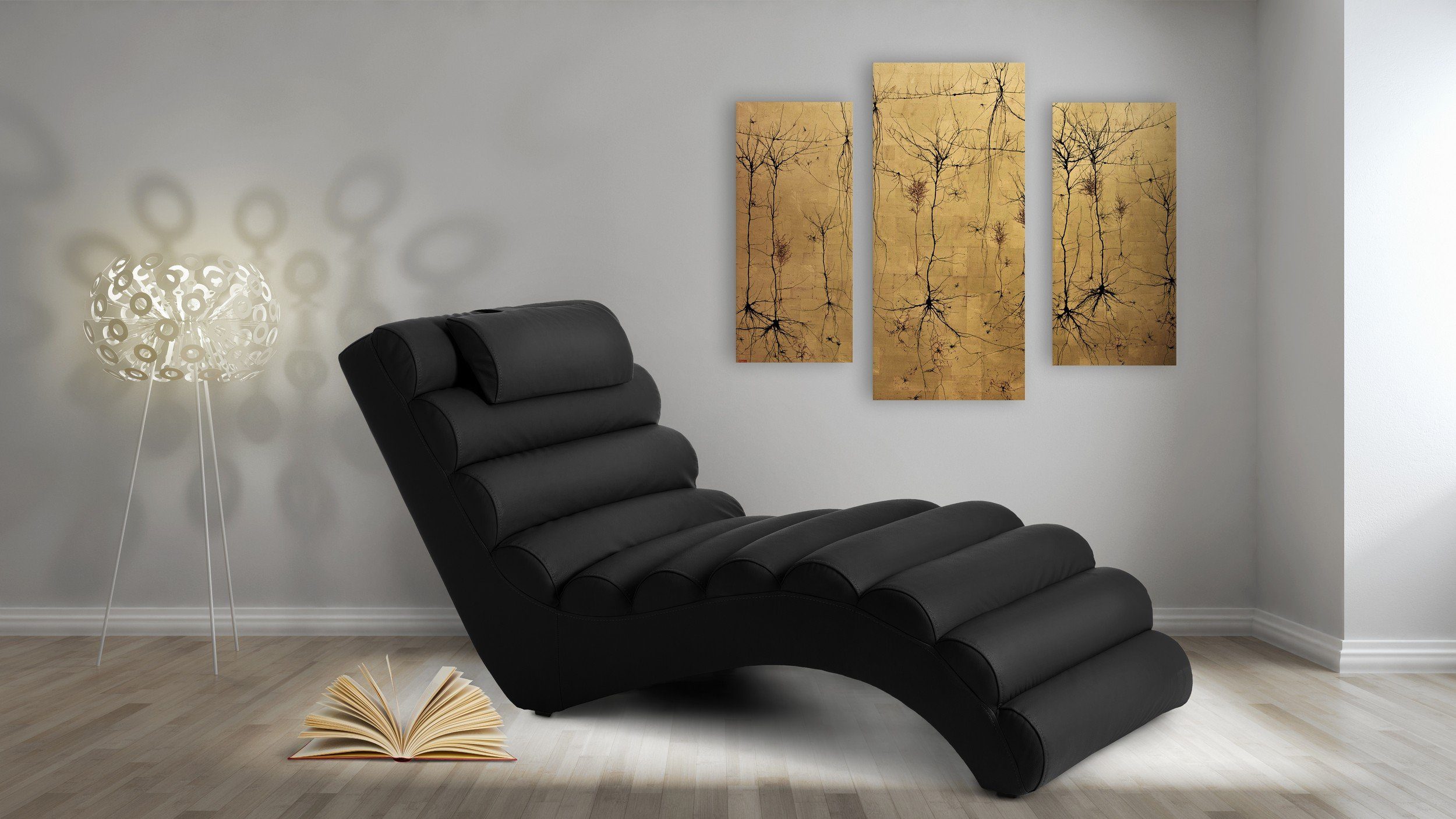 Stylefy Relaxliege RELIKS, Relaxliege, Liegesessel, Schwarz Modern frei im Liegekomfort, gepolstert, stellbar Design, Raum