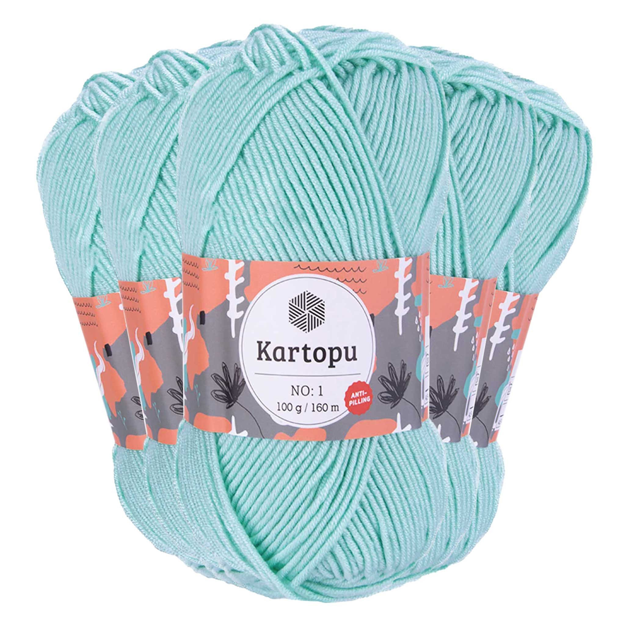 maDDma 5 x 100g Strickwolle Kartopu NO:1 Polyacryl-Wolle Anti Pilling Effekt Häkelwolle, 800 m (Sparpaket), K578 hellblau