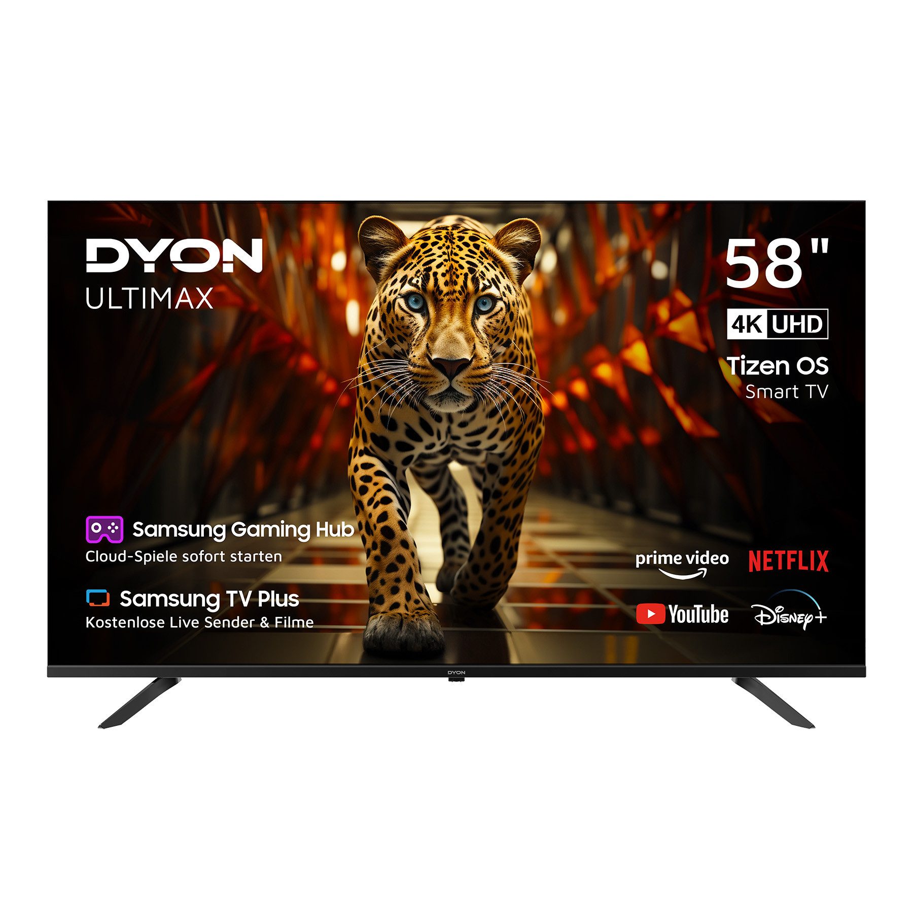 Dyon Ultimax 58U-TI Smart LED TV LED-Fernseher (146 cm/58 Zoll, 4K Ultra HD, Smart TV, Samsung TV Plus, Samsung Smart Hub, Samsung Gaming Hub, Tizen OS, HDR 10, Bluetooth)
