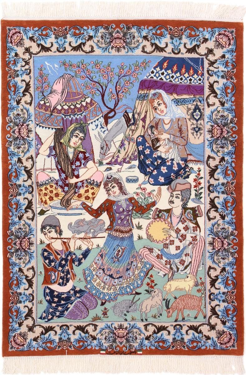 Orientteppich Isfahan Seidenkette 104x142 Handgeknüpfter Orientteppich, Nain Trading, rechteckig, Höhe: 8 mm