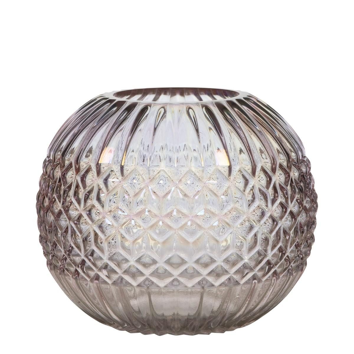 INNA-Glas Kugelvase Glasvase JOLLER, mit Rautenmuster, rosa, 15,5cm, Ø19,5cm