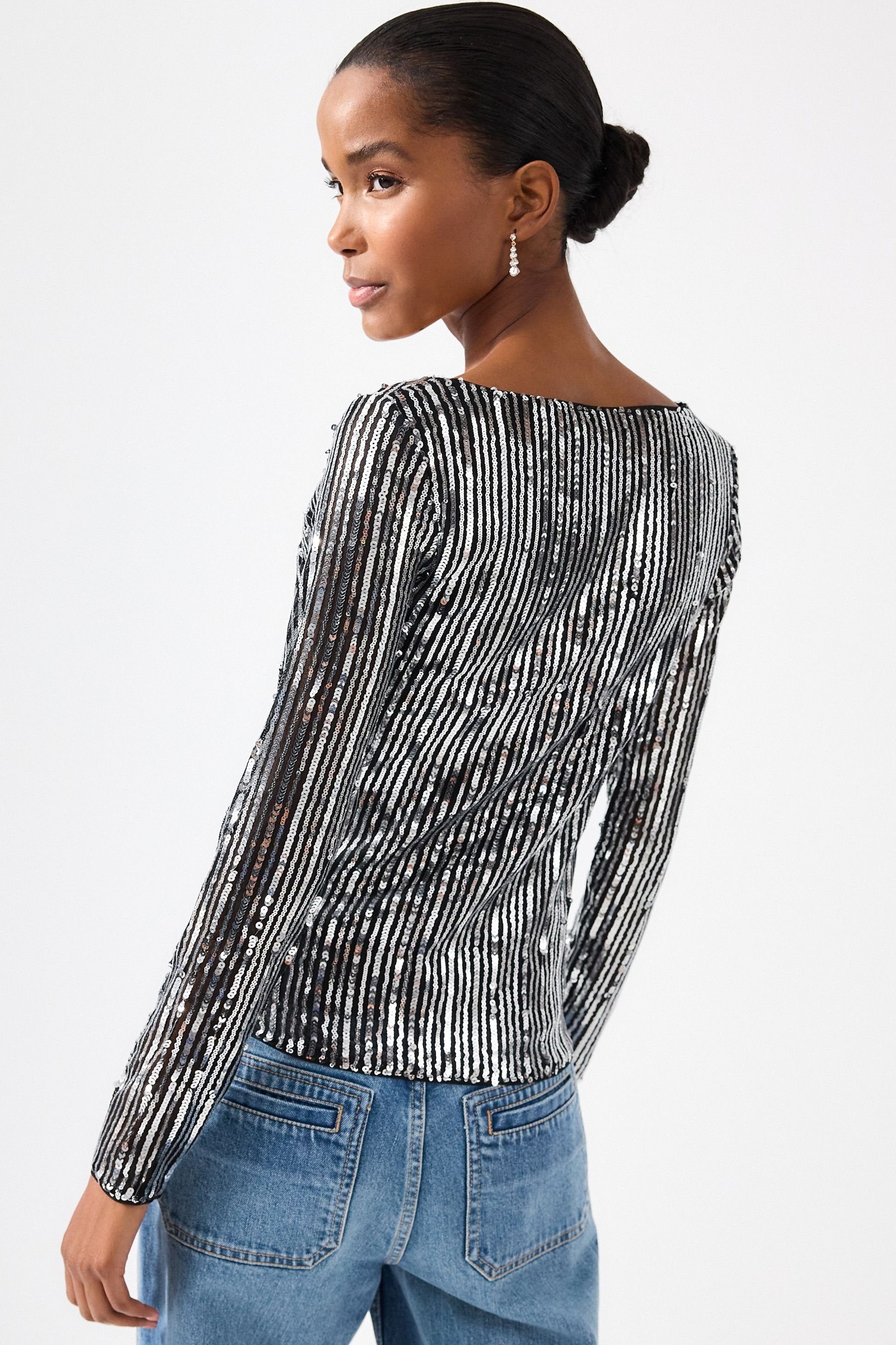 Next Paillettenshirt Asymmetrisches Langarmtop Pailletten, Kurzgröße günstig online kaufen