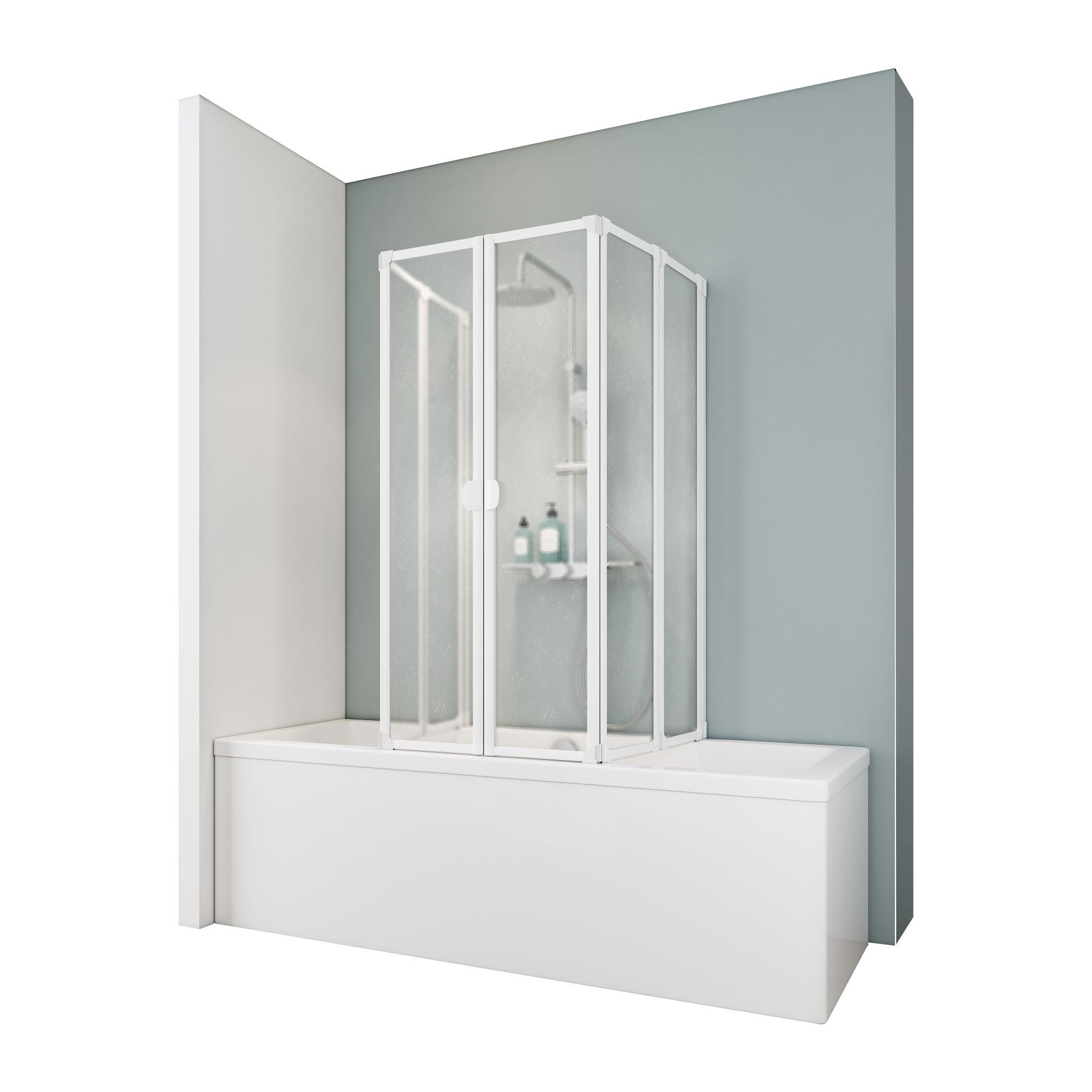 Schulte Badewannenfaltwand Komfort, geeignet für Badewannentiefen von 70-80 cm, Kunstglas, (6 tlg), Tropfen Dekor, U-Form