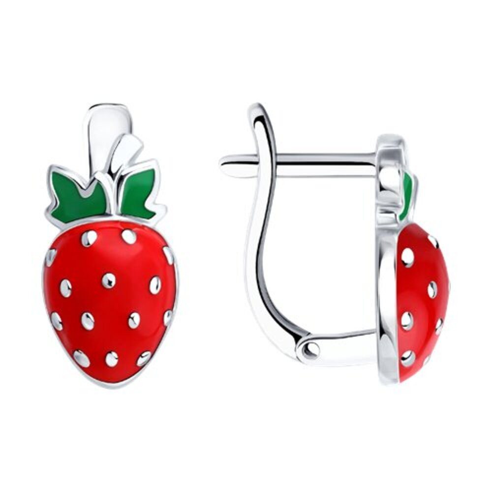 Secretforyou Creolen-Set Ohrringe Creolen Kinderschmuck 925 Silber Emaille Erdbeere, 925 Sterling Silber