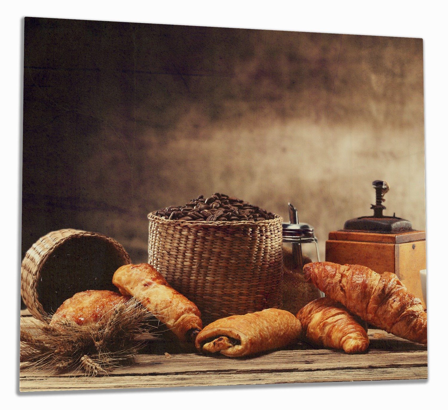 Herd-Abdeckplatte ESG-Sicherheitsglas, Noppen), Frühstück Croissants, verschiedene (Glasplatte, 5mm tlg., mit Größen Café Wallario inkl. 1 und Französisches