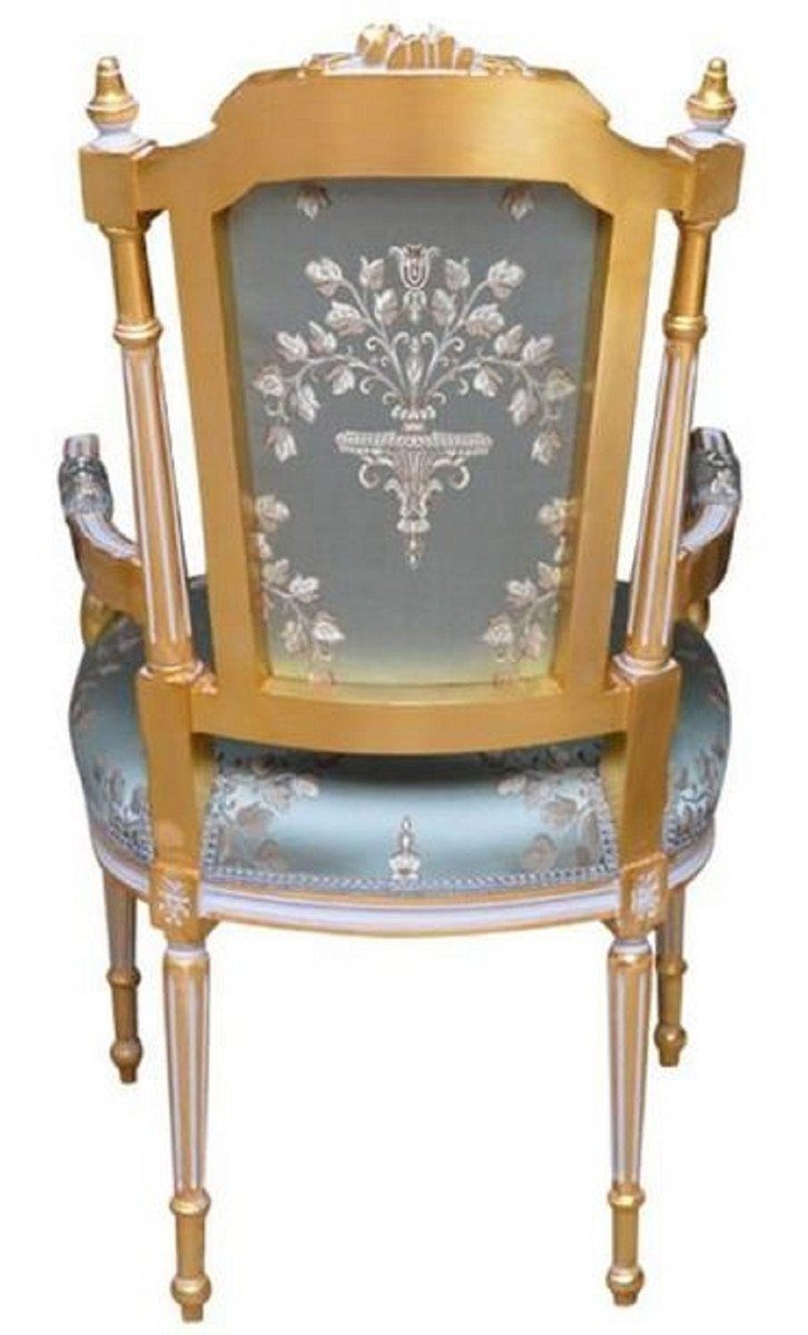 Möbel Türkis Barock / Gold Padrino Casa im Esszimmerstuhl mit Armlehnen Handgefertigter Weiß Barockstil Esszimmer Antik - Esszimmerstuhl - / Stil Stuhl