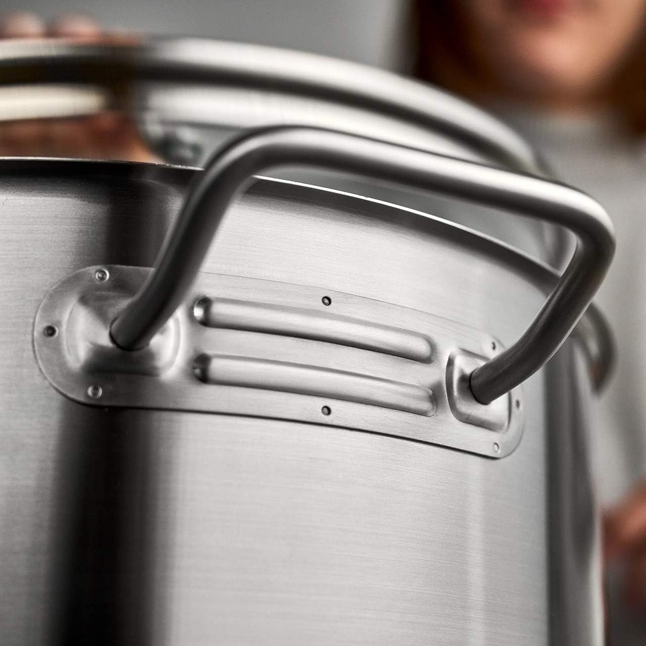 Springlane Schmortopf Edelstahl 28cm, 5 L, Schmor- und Servierpfanne, Induktion, Edelstahl, kratzfest & unbeschichtet, Alle Herdarten, Glasdeckel mit Dampfloch