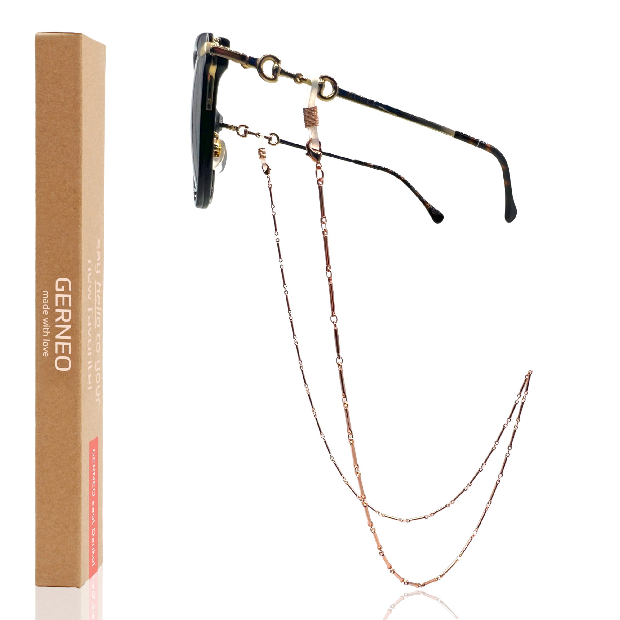 GERNEO Brillenkette GERNEO® – Phuket – korrosionsbeständige Brillenkette & Maskenhalter, vergoldet oder versilbert – einzigartig hochwertige Brillenkette Rose