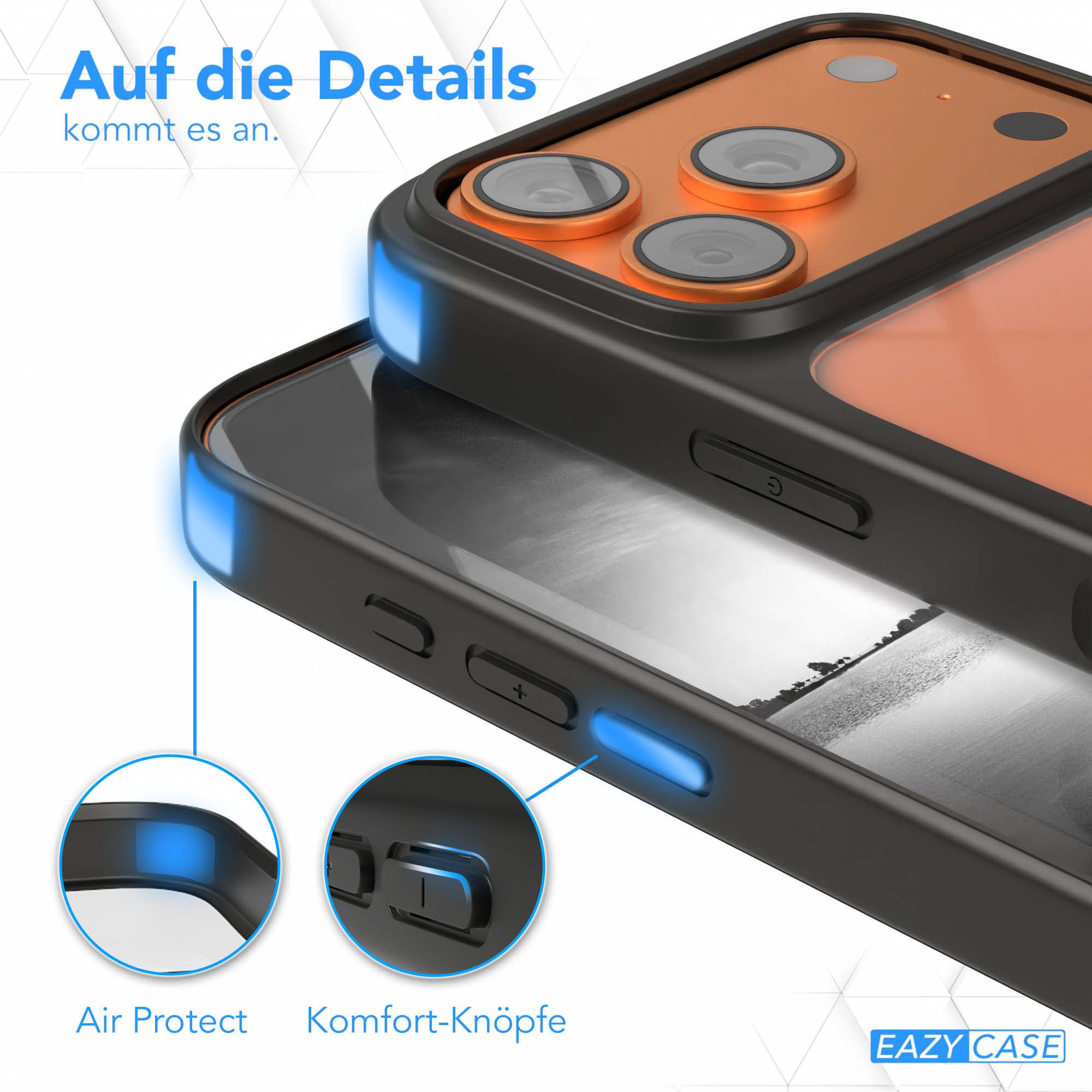 EAZY CASE Handyhülle Bumper Case für Apple iPhone 17 Pro 6,3 Zoll, Hülle Durchsichtig kratzfest Back Cover mit Displayschutz Schwarz – Bild 4 von 5