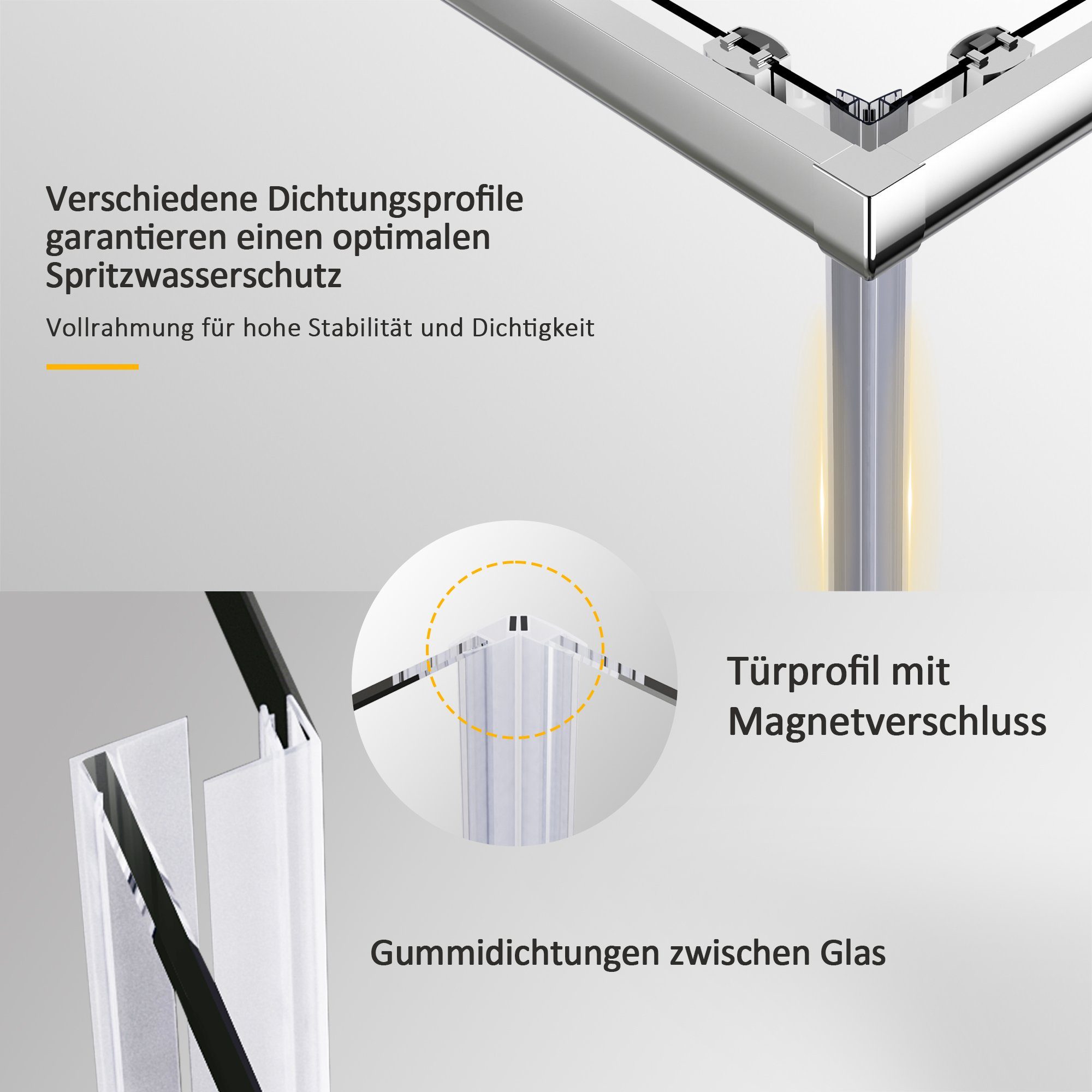 Boromal Eckdusche Duschkabine 75x90 90x75 Schiebetür Duschabtrennung 185H 5mm ESG Glas, BxT: 75x90 cm, Einscheibensicherheitsglas, Duschwand Duschabtrennung – Bild 5 von 5