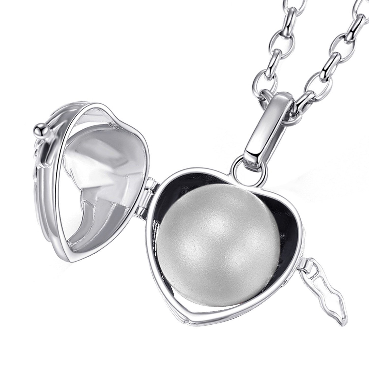 Morella Kette mit Anhänger Morella Damen Halskette mit Engelsflügel Anhänger und Klangkugel (2-tlg., Kette inkl. Klangkugel und Samtbeutel), Samtbeutel