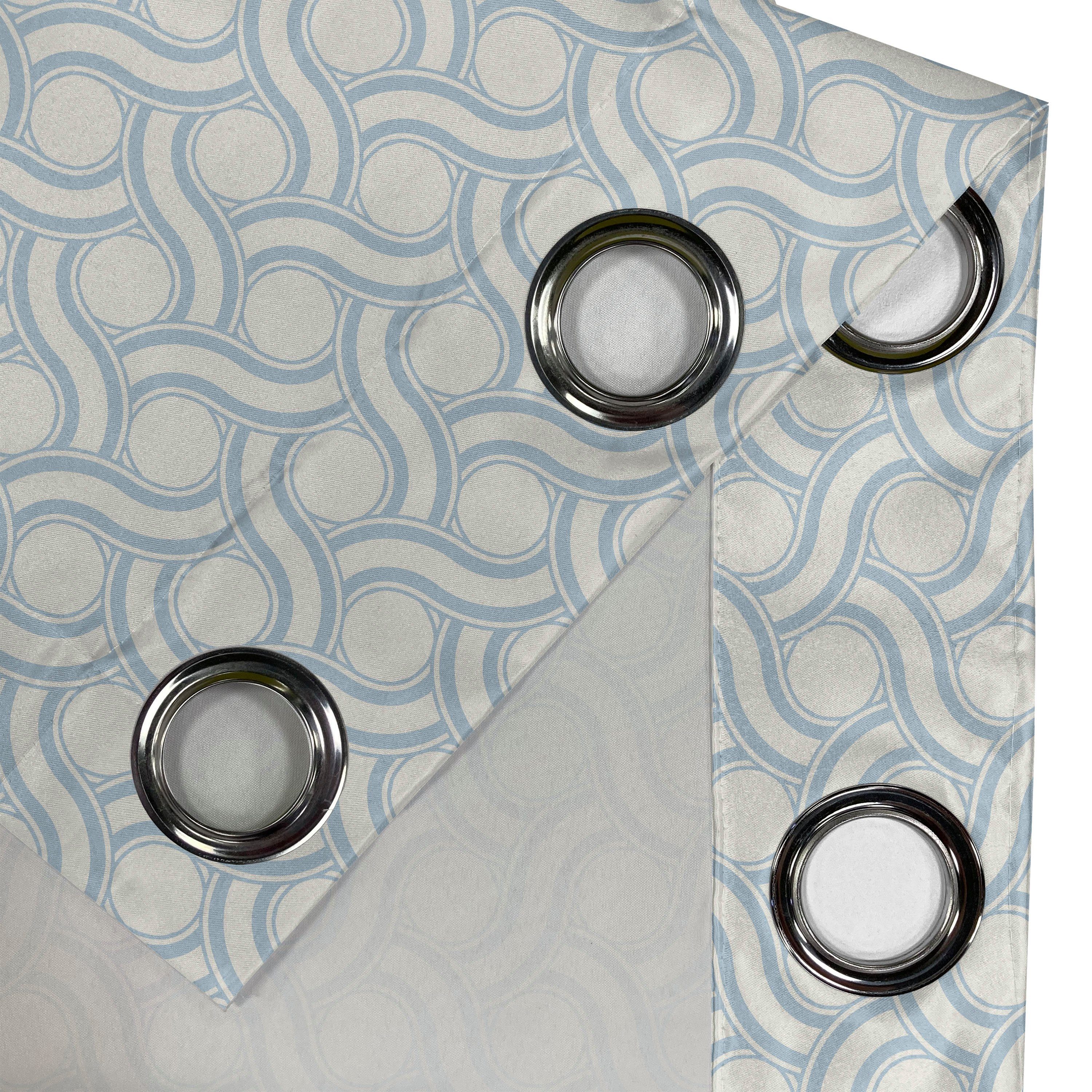 2-Panel-Fenstervorhänge Wohnzimmer, Abakuhaus, Dekorative Blau für Stripes Elfenbein und Circles Schlafzimmer Gardine