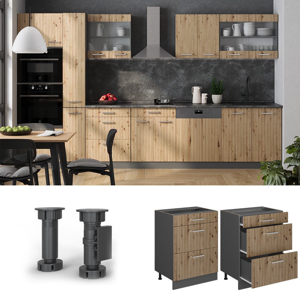 Vicco Unterschrank R-Line, Artisan-Eiche/Anthrazit, 60 cm mit Schubladen, ohne Arbeits... (1-St)