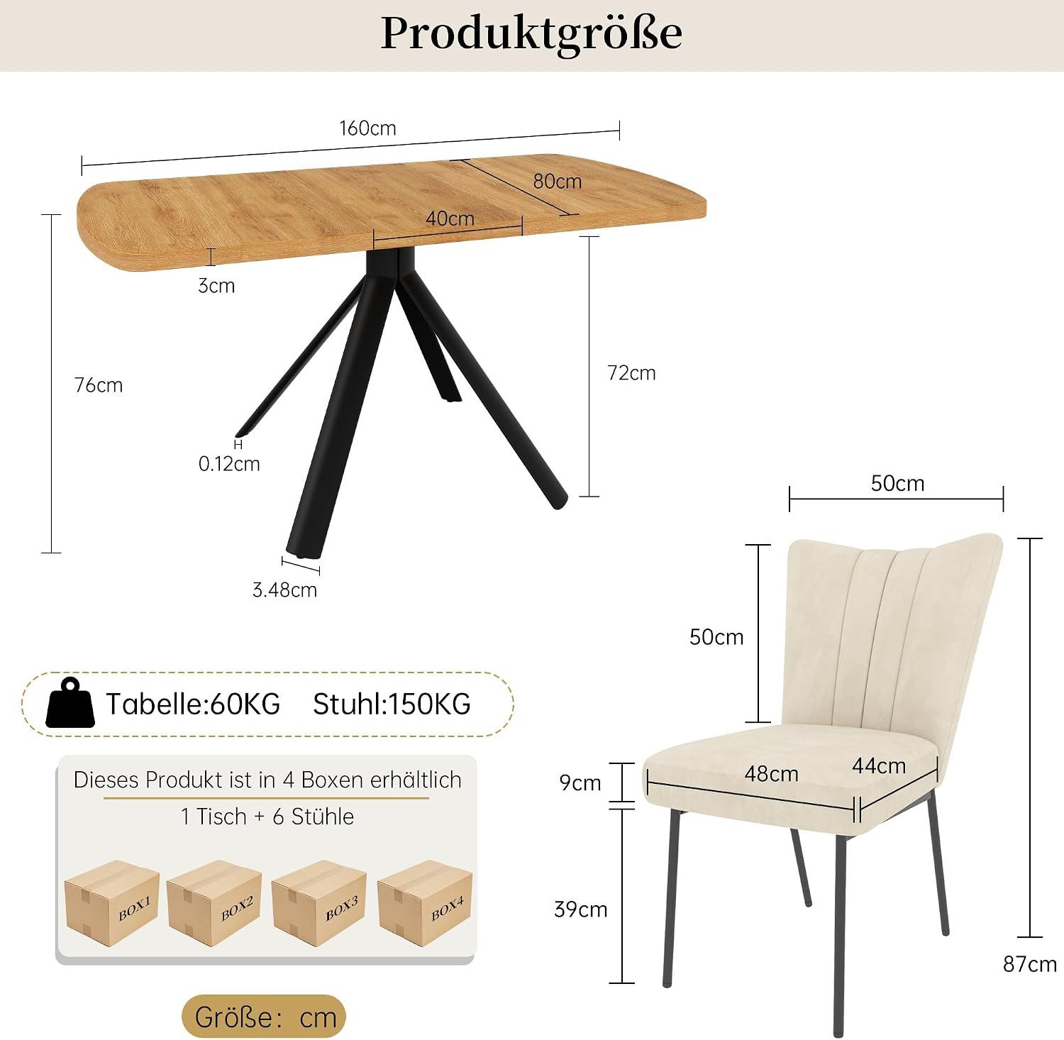 Jiexi Essgruppe Ausziehbare Essgruppe, Holzoptik mit [Esstisch + 4 Weiß Stühle] – Bild 5 von 5