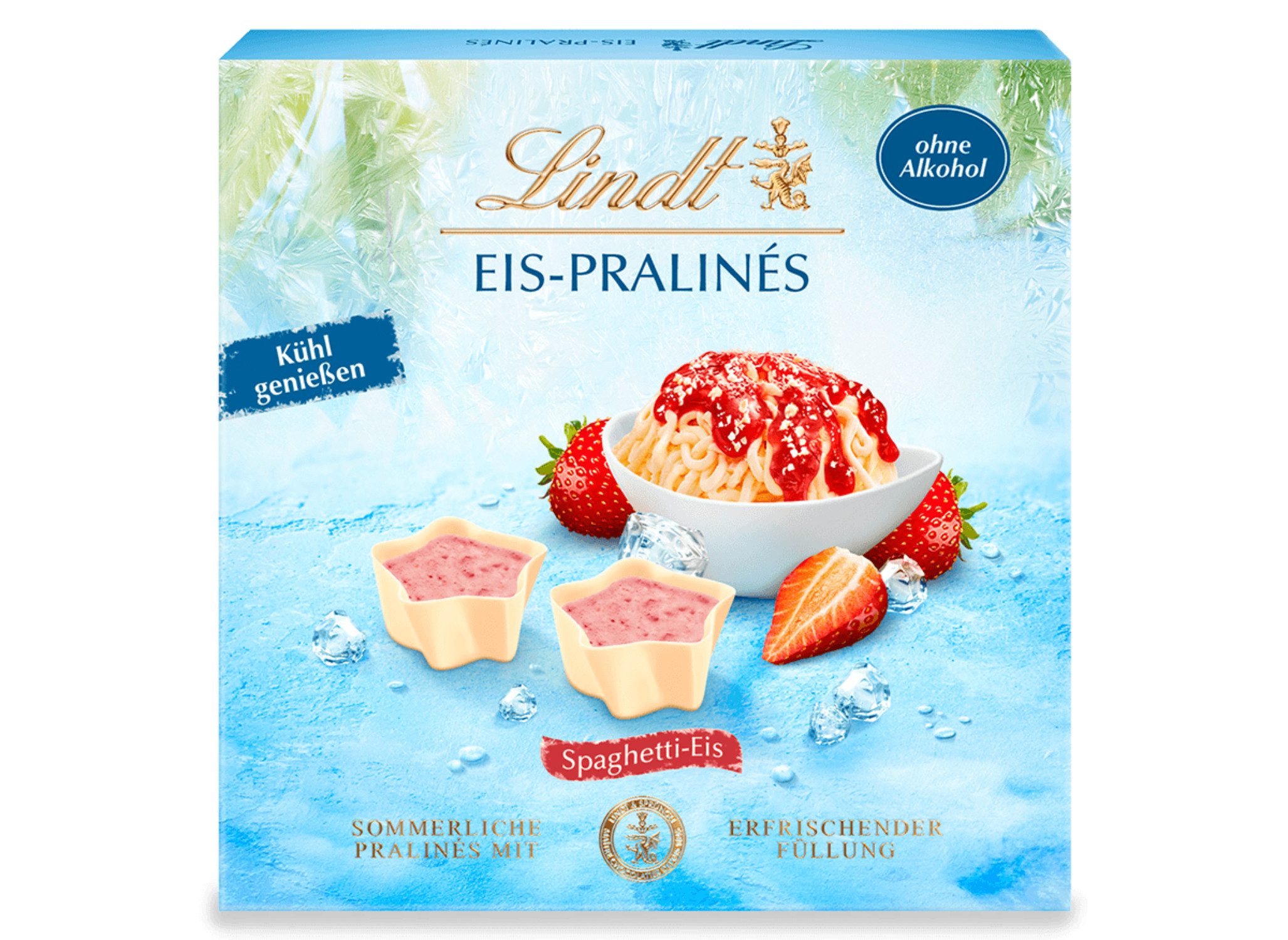 LINDT Schokolade Spaghetti-Eis Pralinés Schachtel Sommer Schokolade Pralinen Geschenk, 1 x 80 g, 1 St.