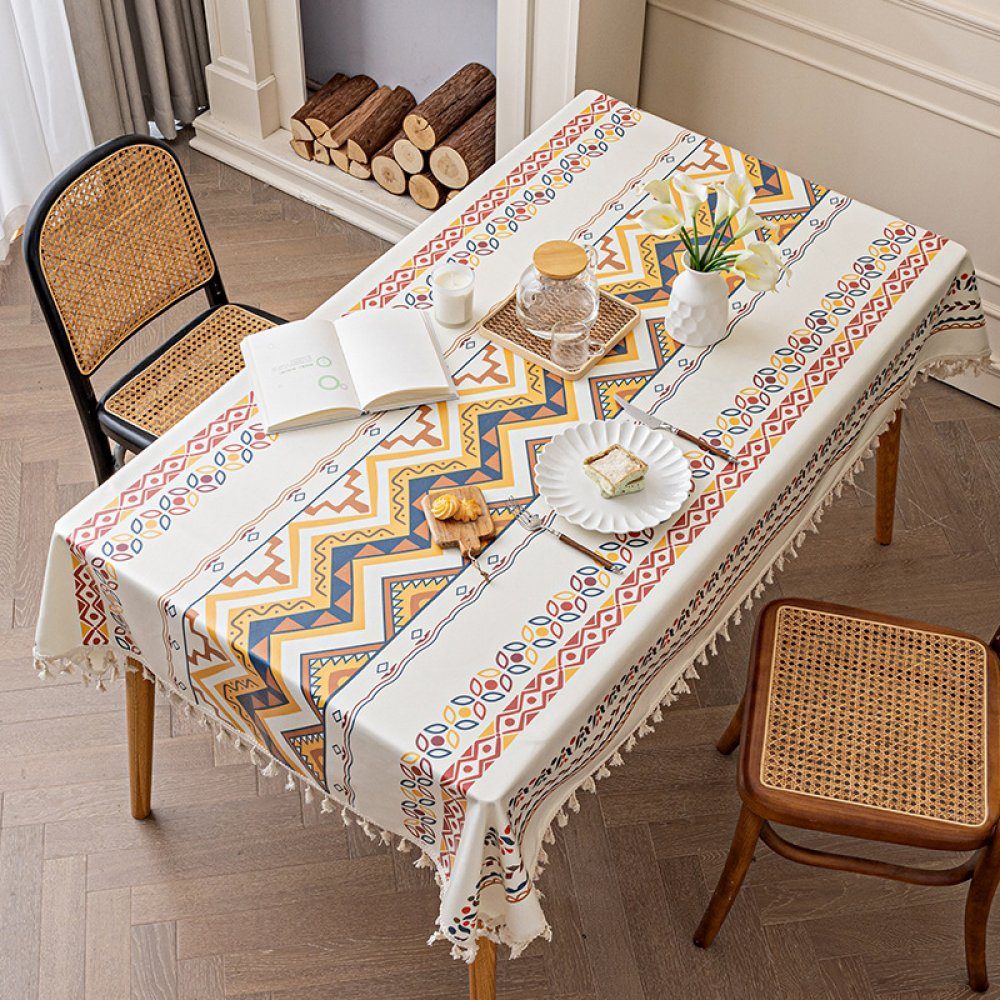 K&B Tischdecke Einweg-Tischdecke mit Quasten, wasserdicht und ölbeständig warme Farbe