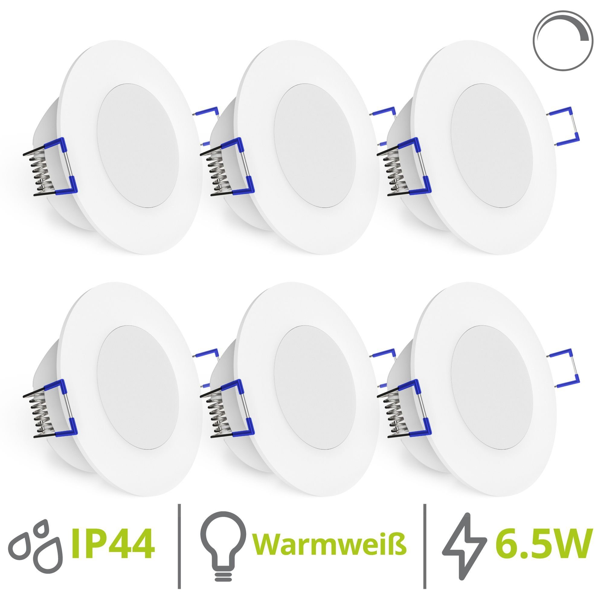 linovum LED Einbaustrahler 6er Set flache WEEVO LED Einbauleuchten dimmbar 2700K 6,5W 230V, LED-Leuchtmittel fest verbaut, LED-Leuchtmittel fest verbaut | Strahler