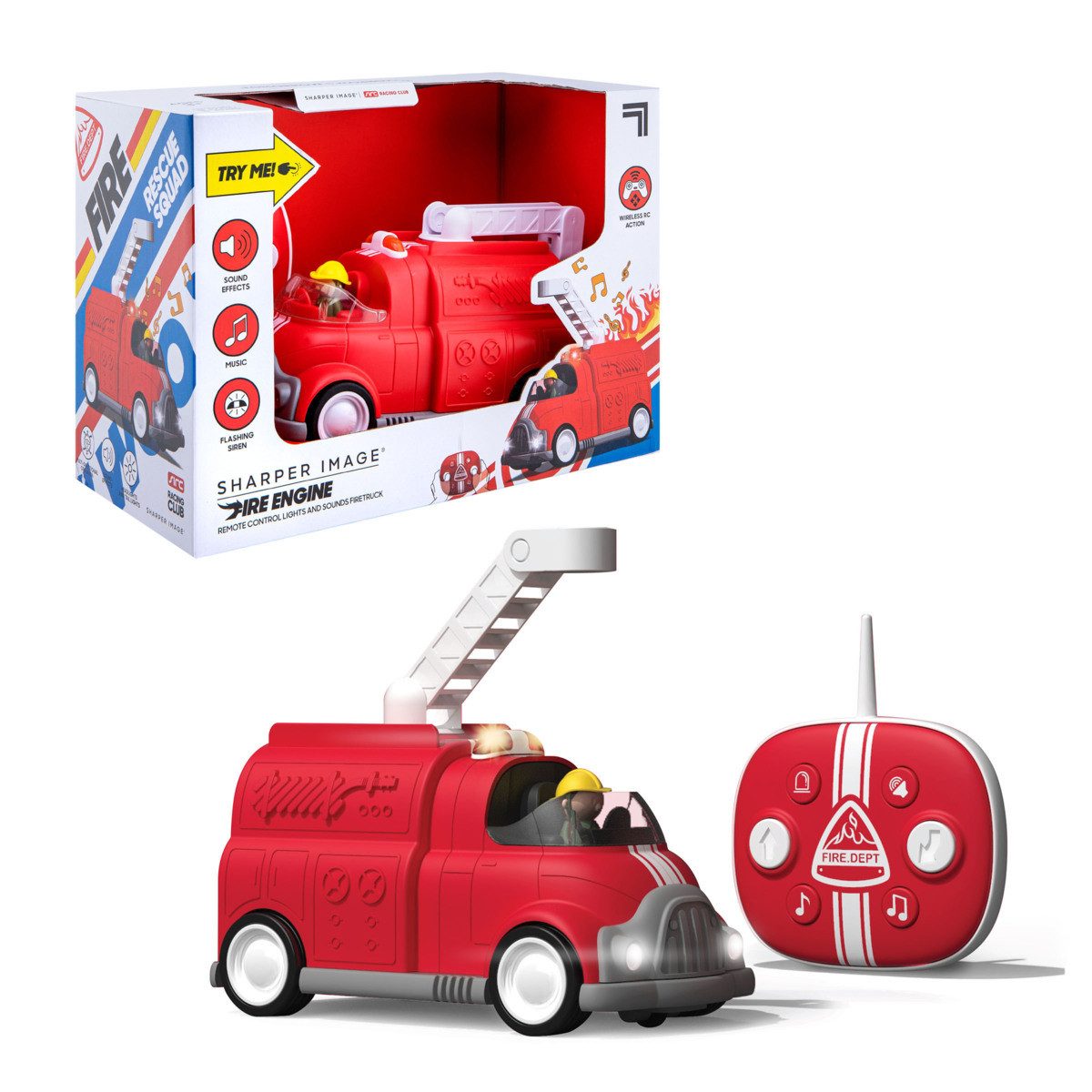 Rössler Spielzeug-Feuerwehr SHARPER IMAGE Spielauto Feuerwehr mit Licht und Sound rot
