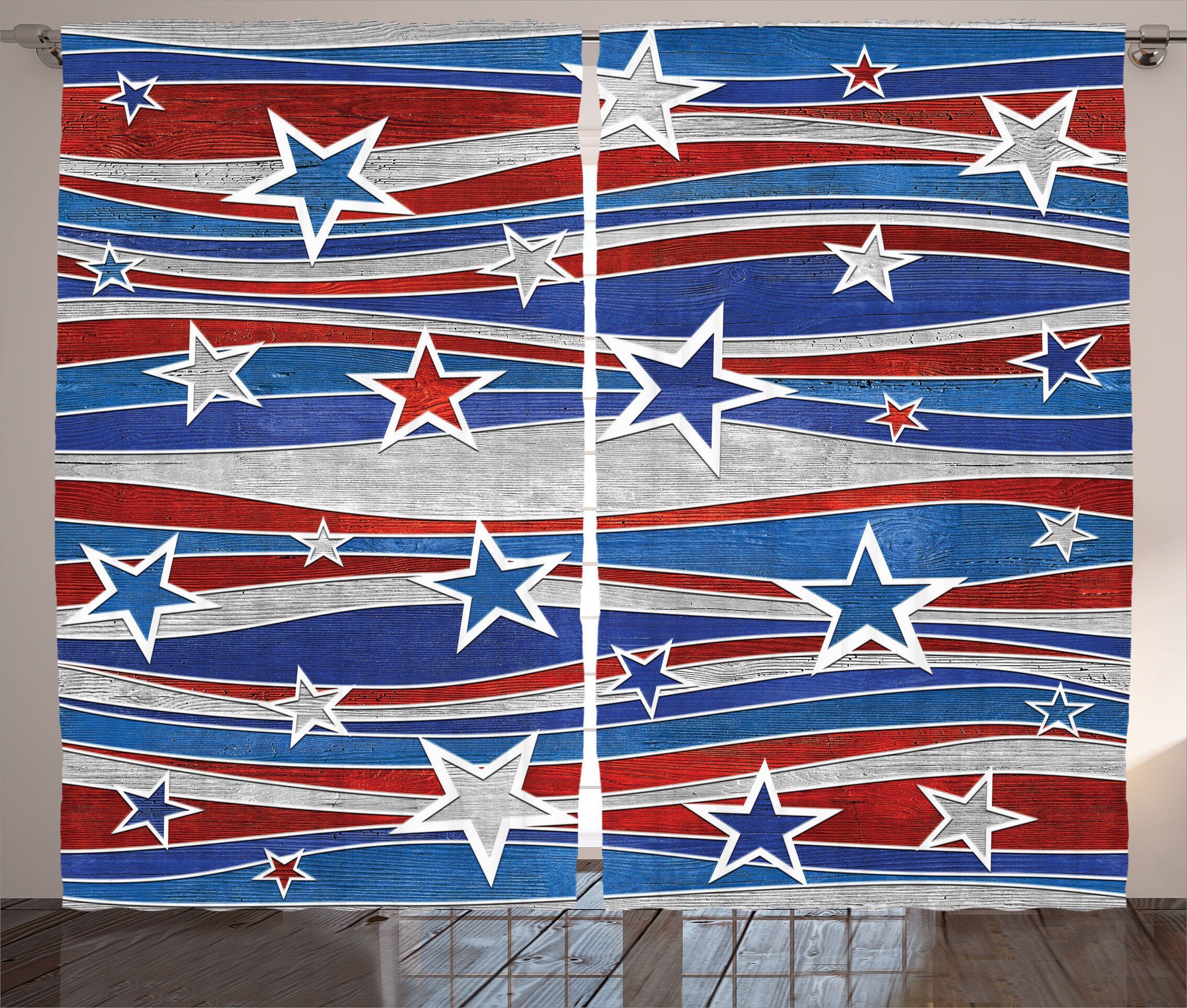 Gardine Schlafzimmer Kräuselband Vorhang mit Schlaufen und Haken, Abakuhaus, Vereinigte Staaten Abstract USA Flag