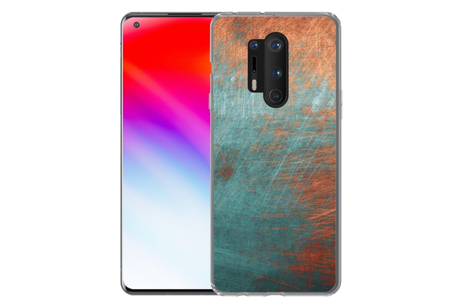 MuchoWow Handyhülle für OnePlus 8 Pro Metall - Rost - Bronze - Blau - Abstrakt - Struktur, Phone Case, Silikon, Schutzhülle Dünn