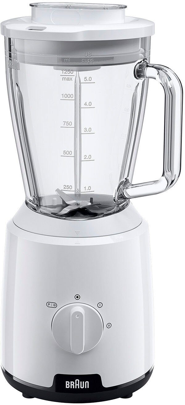 Braun Standmixer PowerBlend 1 JB 1050 WH - 600W, 2 Geschwindigkeiten, 1,5L, 2 Programme, 600 W, Glaskrug, Ice-Crush & Pulsfunktion, spülmaschinenfest