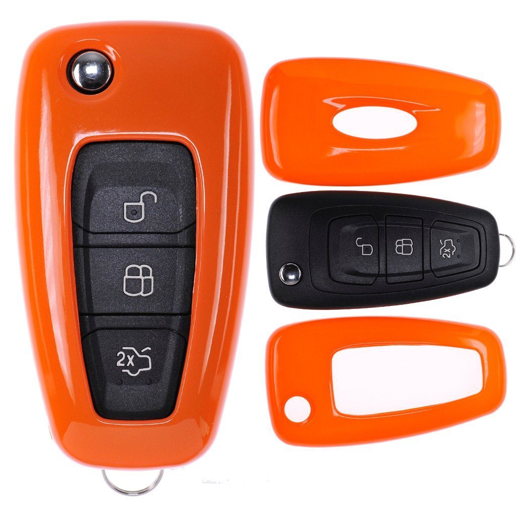 mt-key Schlüsseltasche Autoschlüssel Hardcover Schutzhülle Orange, für Ford Mondeo S-Max Focus Fiesta Transit Klappschlüssel