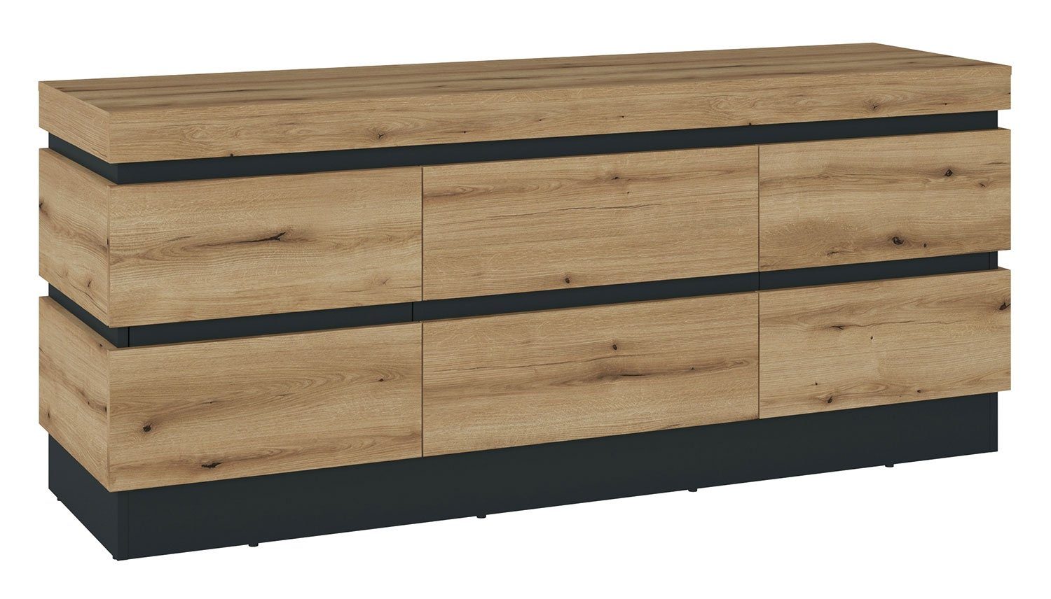 Lowboard CORTE, B 160 cm x H 68 cm, Coast Evoke Eiche Dekor, 2 Türen, 2 Schubladen