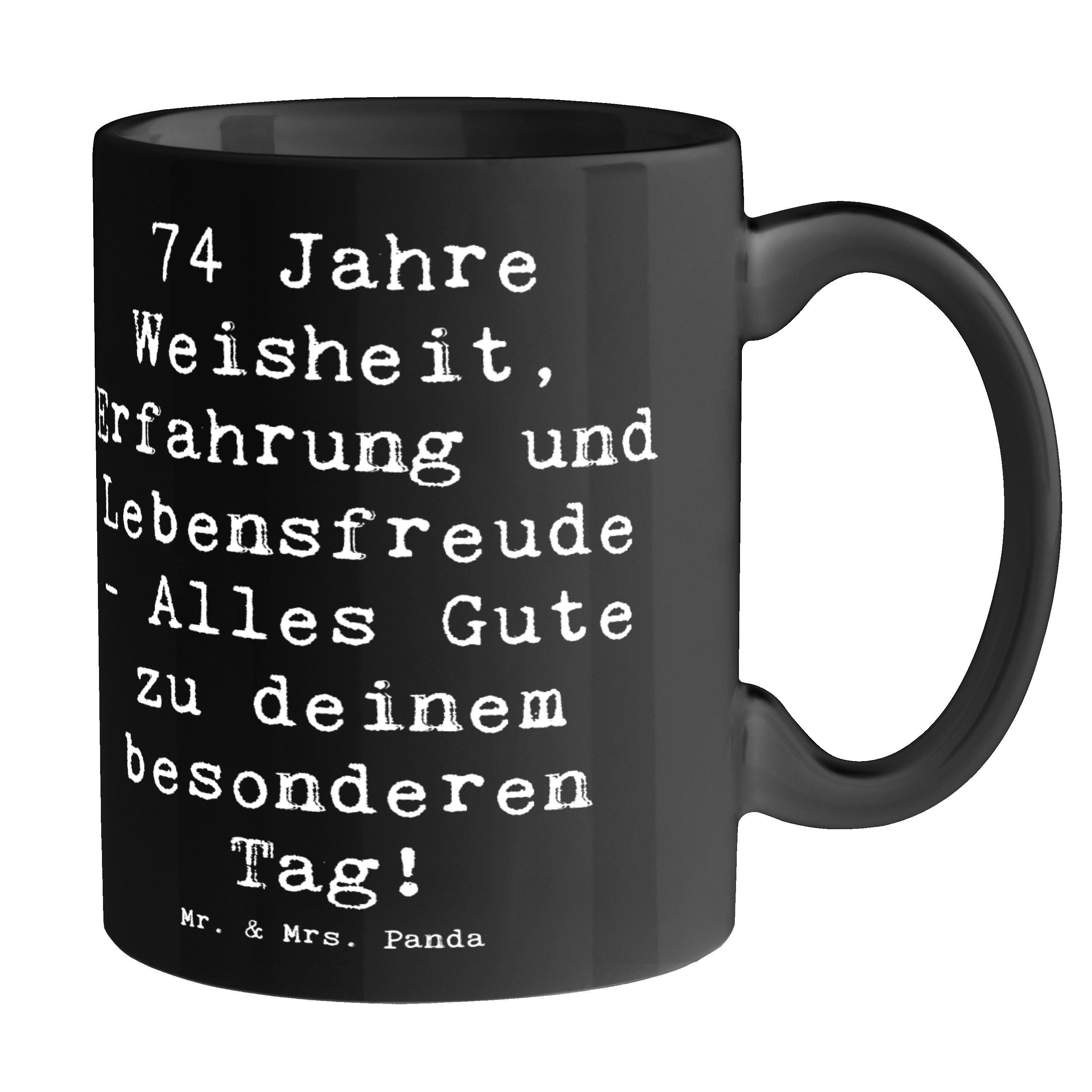 Mr. & Mrs. Panda Tasse Spruch 74. Geburtstag, Pott, Schwarz, Teetasse, 74 Jahre, Geburtstag, Keramik, kakaobecher Henkelbecher Keramiktasse