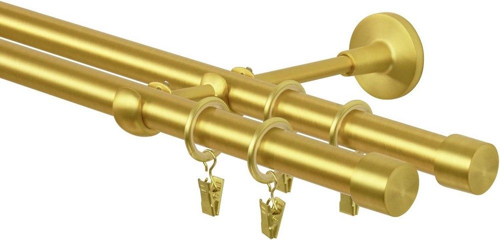 MDEKOR Gardinenstange Vorhangstange 19mm, 2-läufig, 2-läufig Wandmontage, 120 cm Messing Gold – Bild 3 von 5