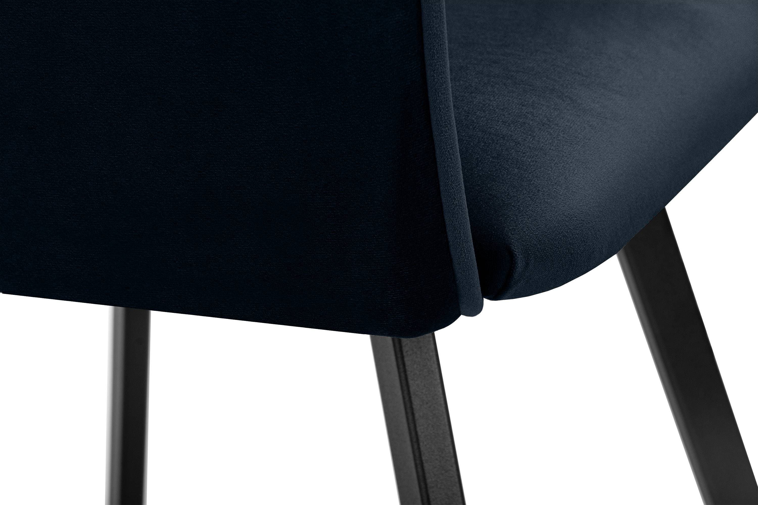 (Esszimmerstuhl, | / EU PYRUS in Konsimo marineblau marineblau Wohnzimmerstühl Metallrahmen, der schwarzer schwarz St), Esstischstühl Polsterstuhl Velours-Sitz, hergestellt 2