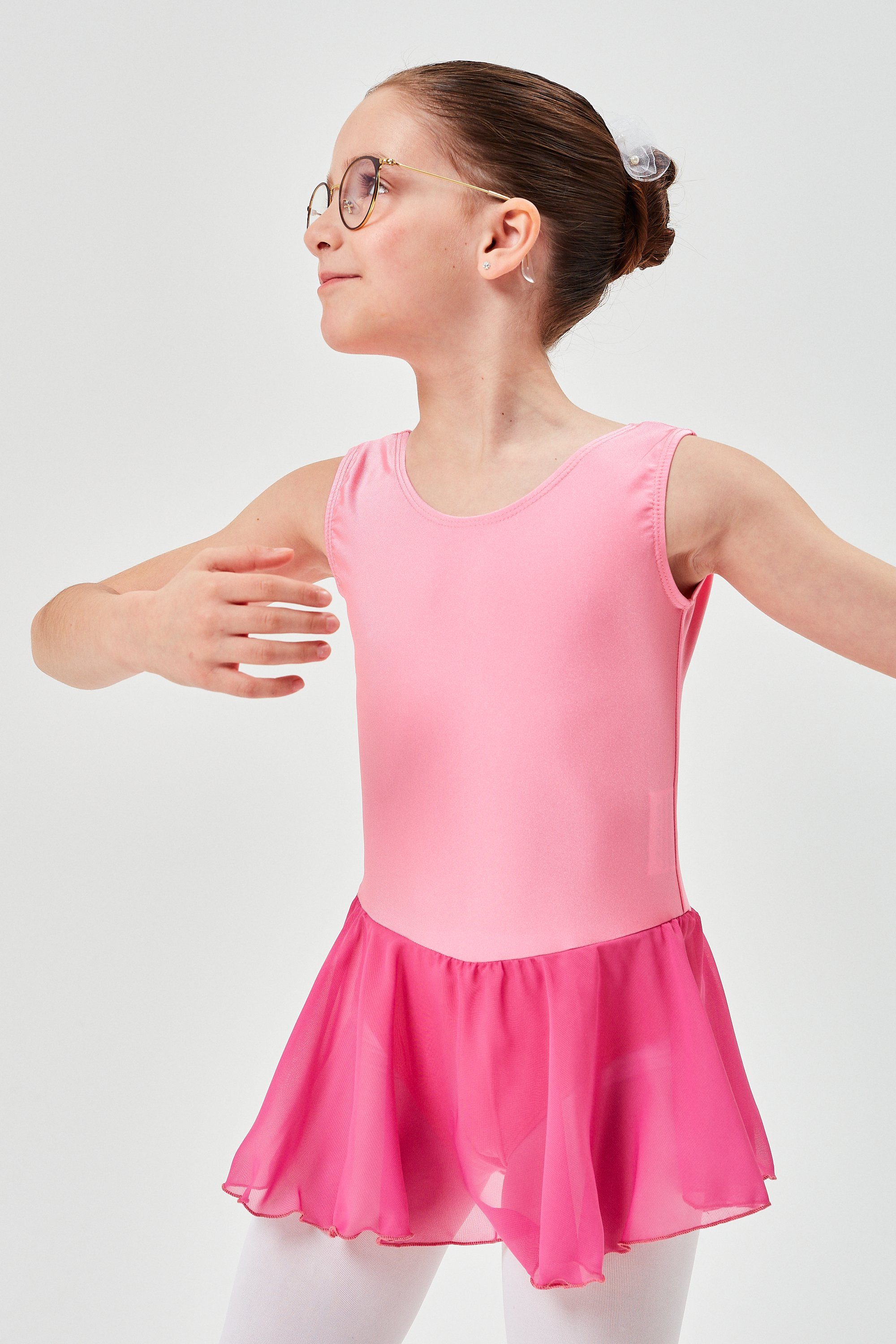 tanzmuster Chiffonkleid Ballettkleid Polly aus glänzendem Lycra Ballett Trikot für Mädchen mit Chiffonrock altrosa