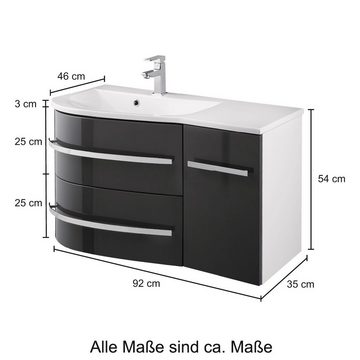 HELD MÖBEL Waschtisch OSLO, Breite 90cm, geschwungene Form, Ablage rechts